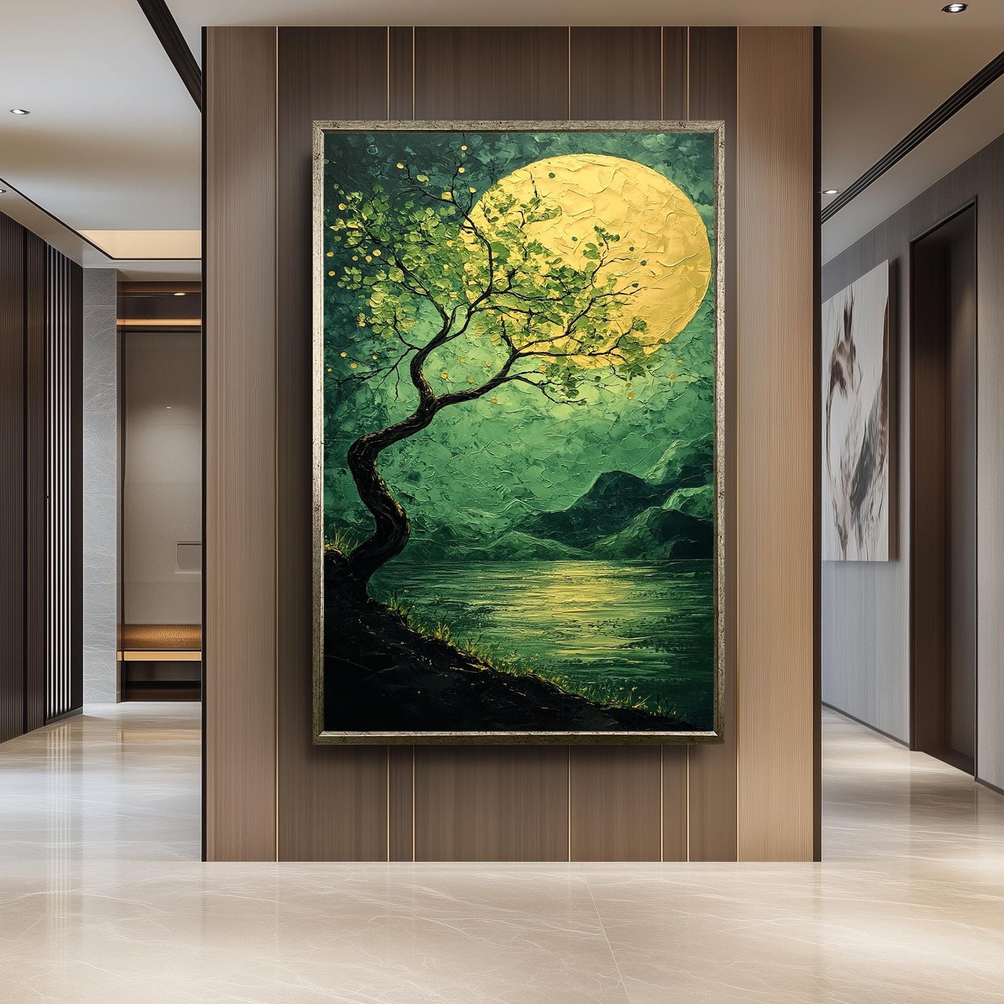 Moonlit Tree Canvas Print: Textured Night Landscape, Tranquil Decor