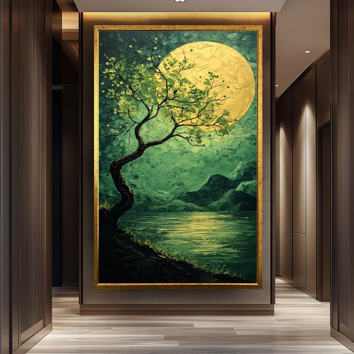 Moonlit Tree Canvas Print: Textured Night Landscape, Tranquil Decor