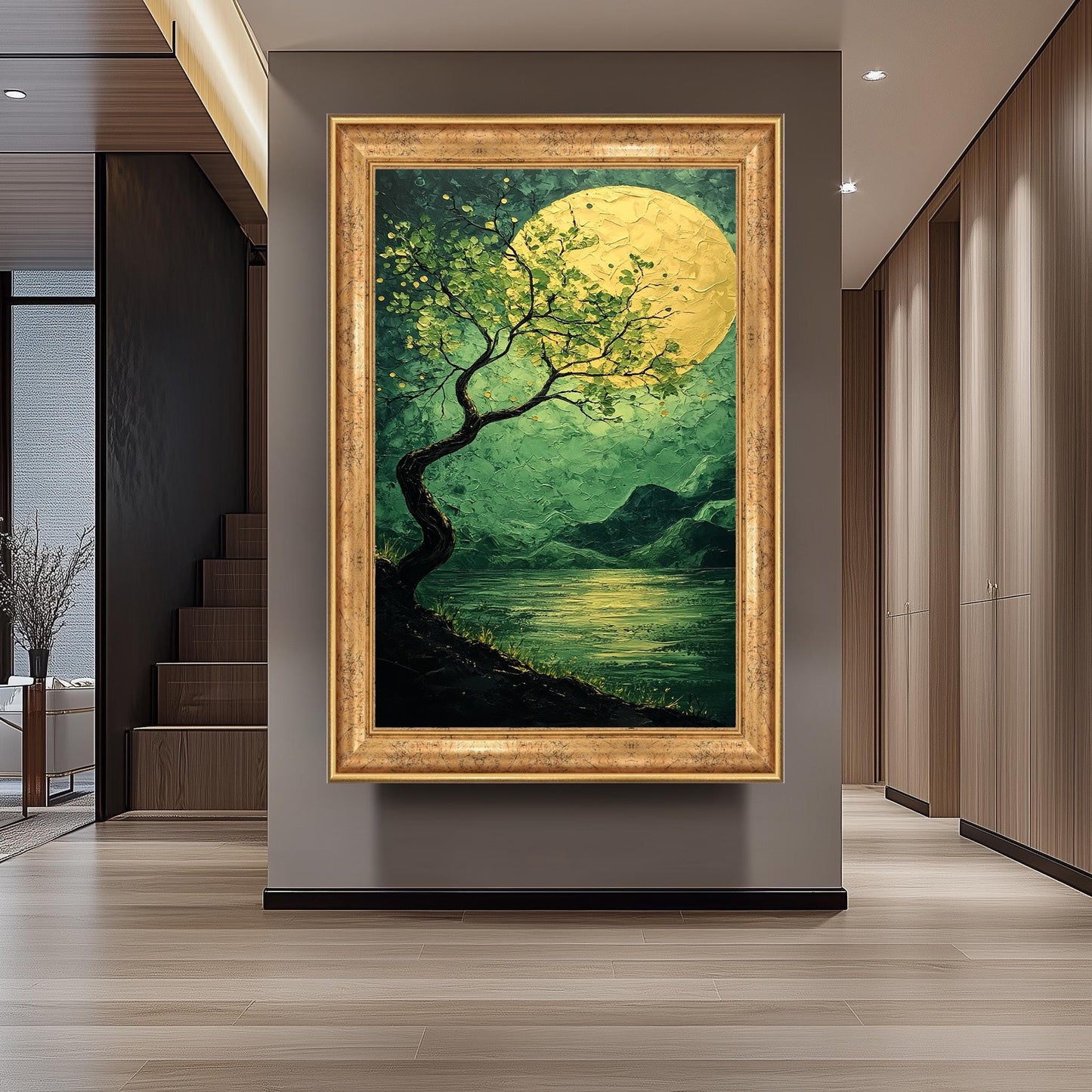 Moonlit Tree Canvas Print: Textured Night Landscape, Tranquil Decor