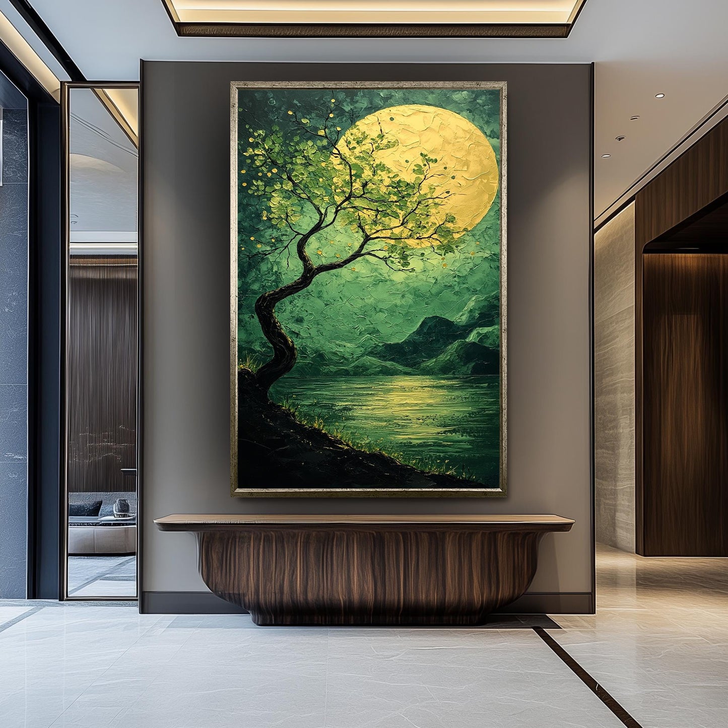 Moonlit Tree Canvas Print: Textured Night Landscape, Tranquil Decor
