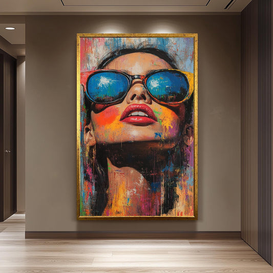 Pop Art Woman Canvas Print: Graffiti Style Portrait with Sunglasses