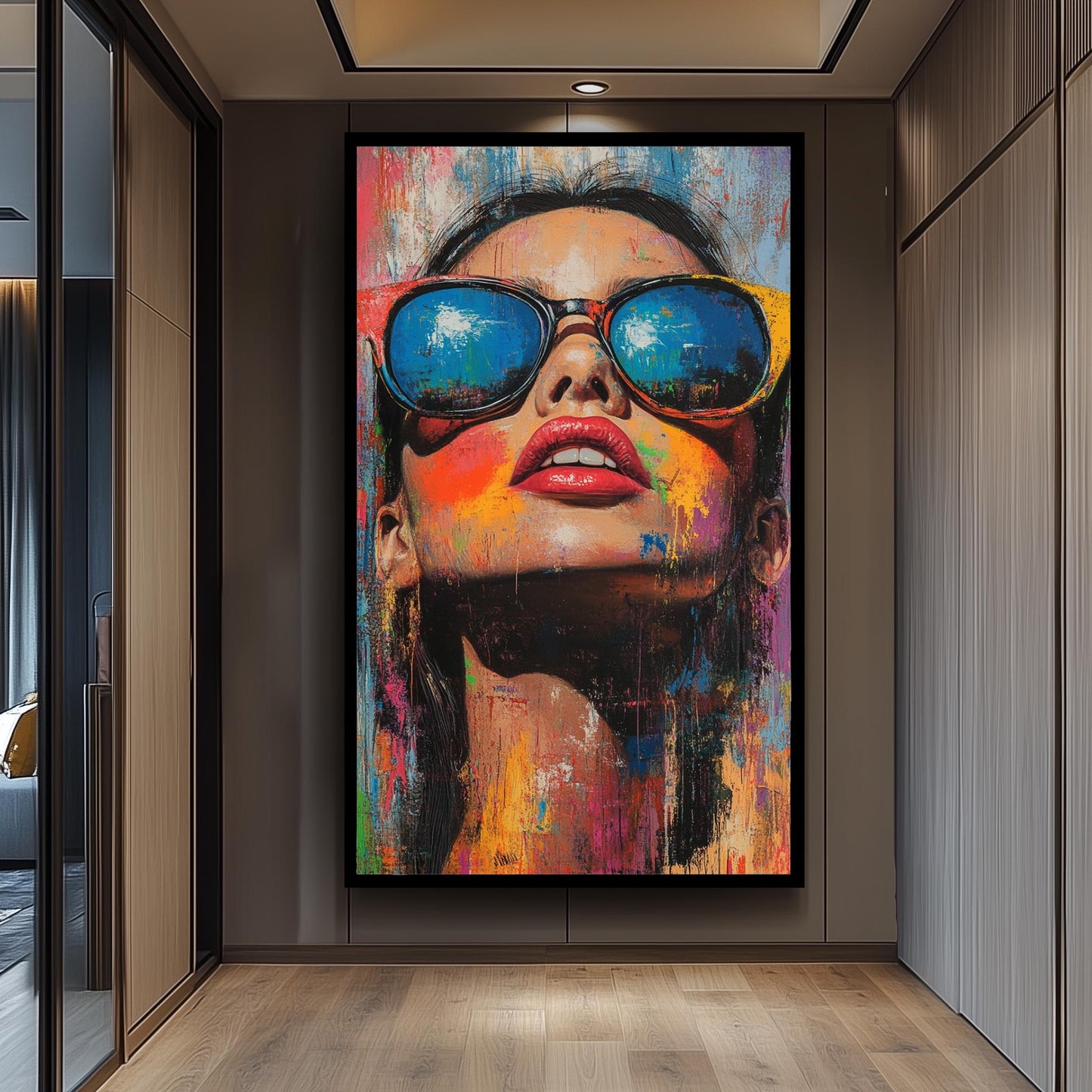 Pop Art Woman Canvas Print: Graffiti Style Portrait with Sunglasses