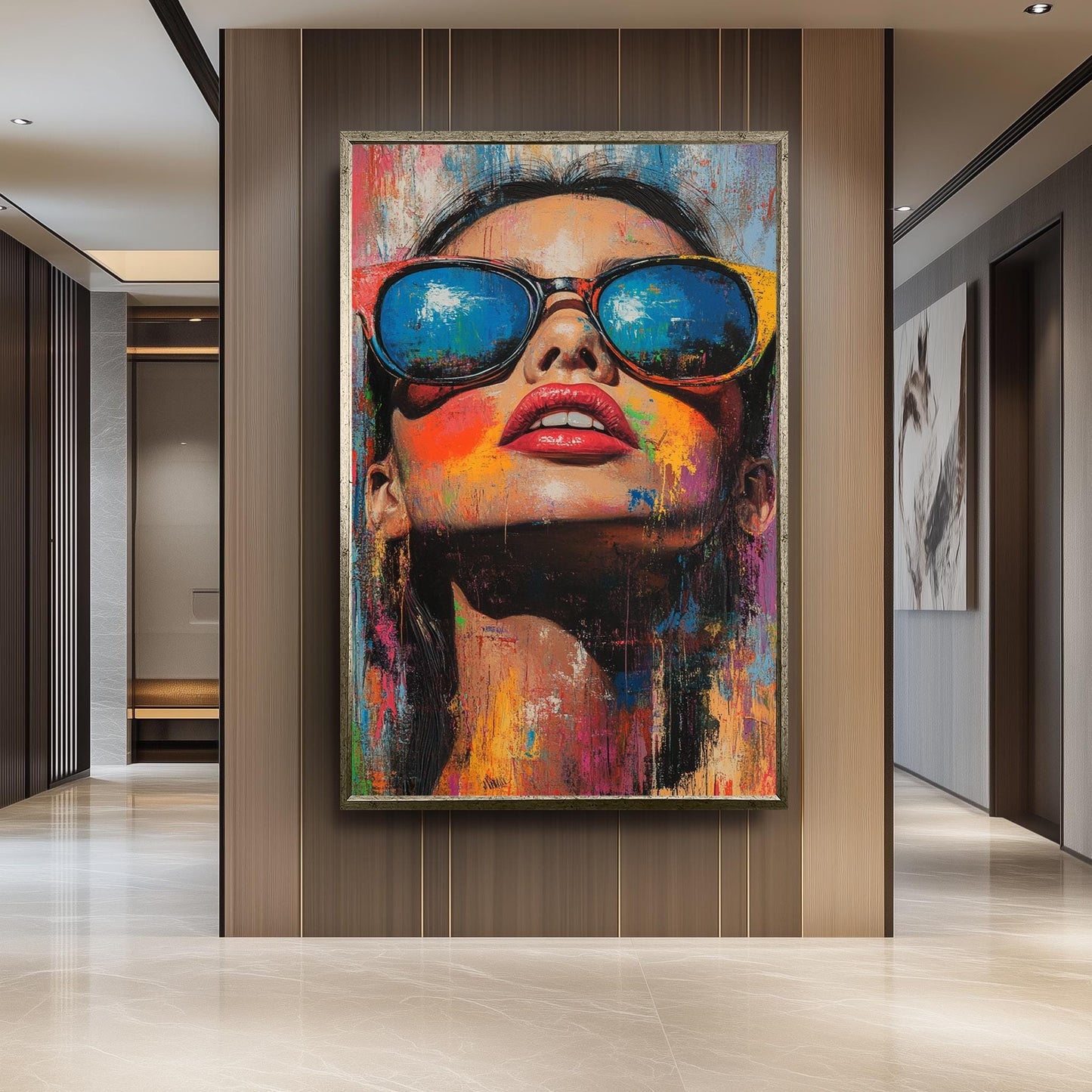 Pop Art Woman Canvas Print: Graffiti Style Portrait with Sunglasses