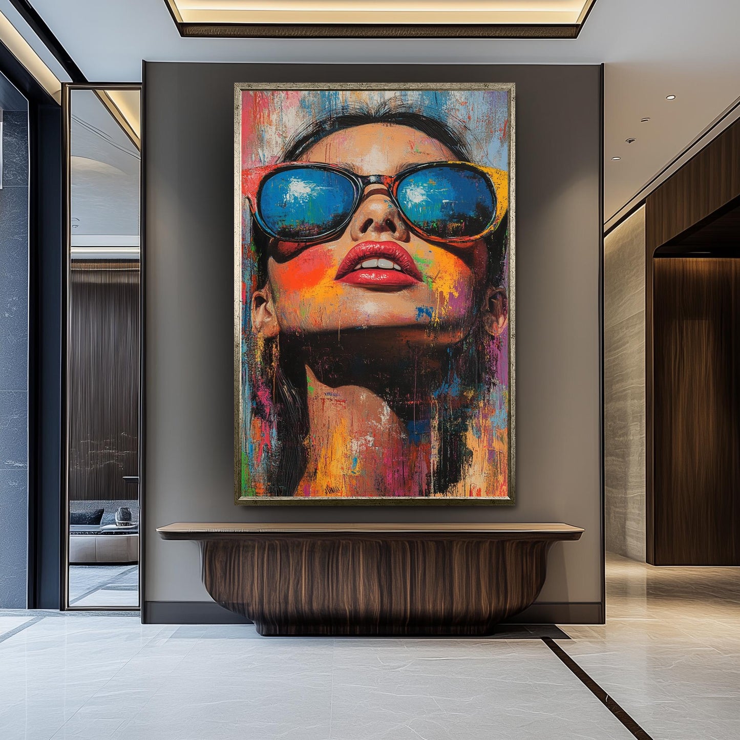 Pop Art Woman Canvas Print: Graffiti Style Portrait with Sunglasses
