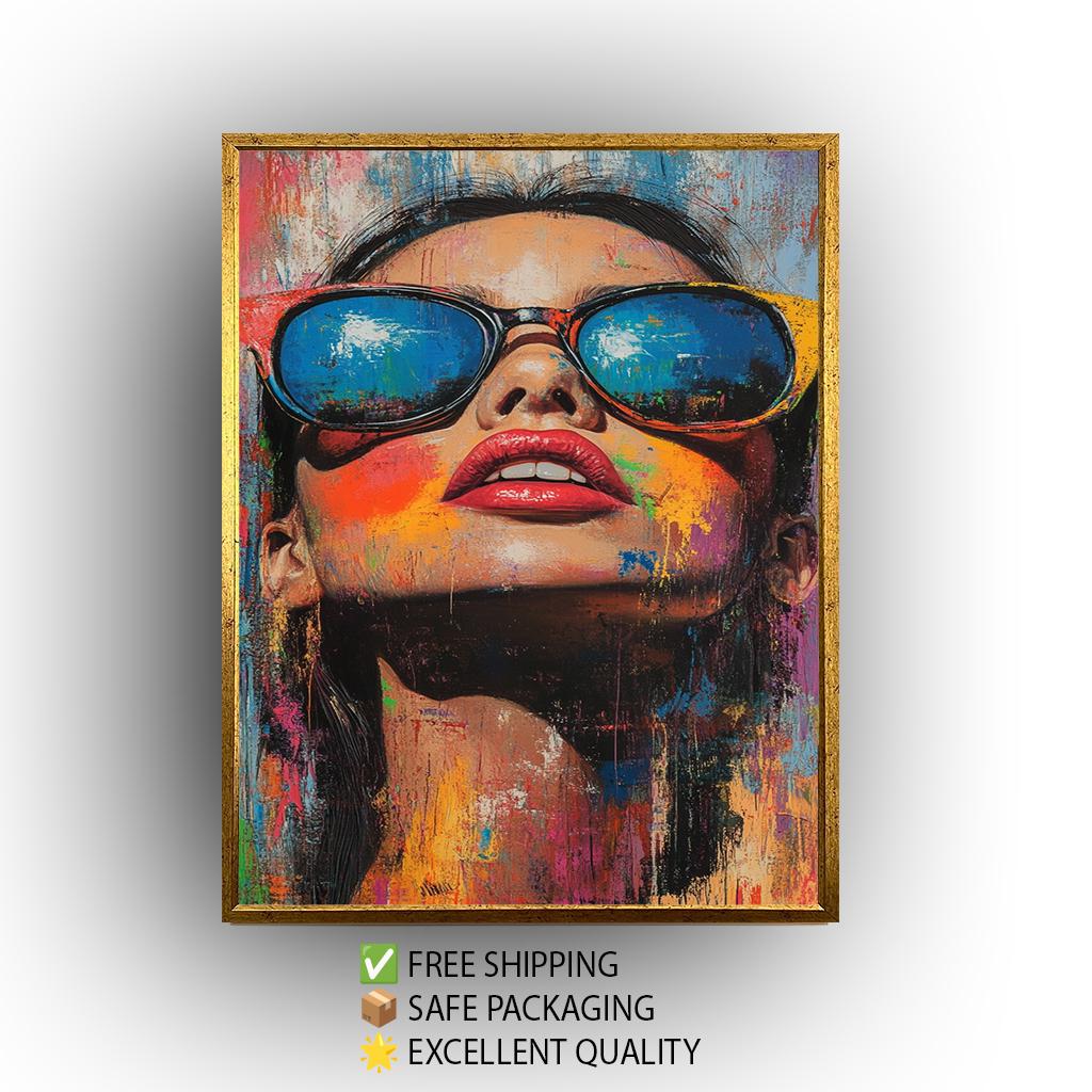 Pop Art Woman Canvas Print: Graffiti Style Portrait with Sunglasses