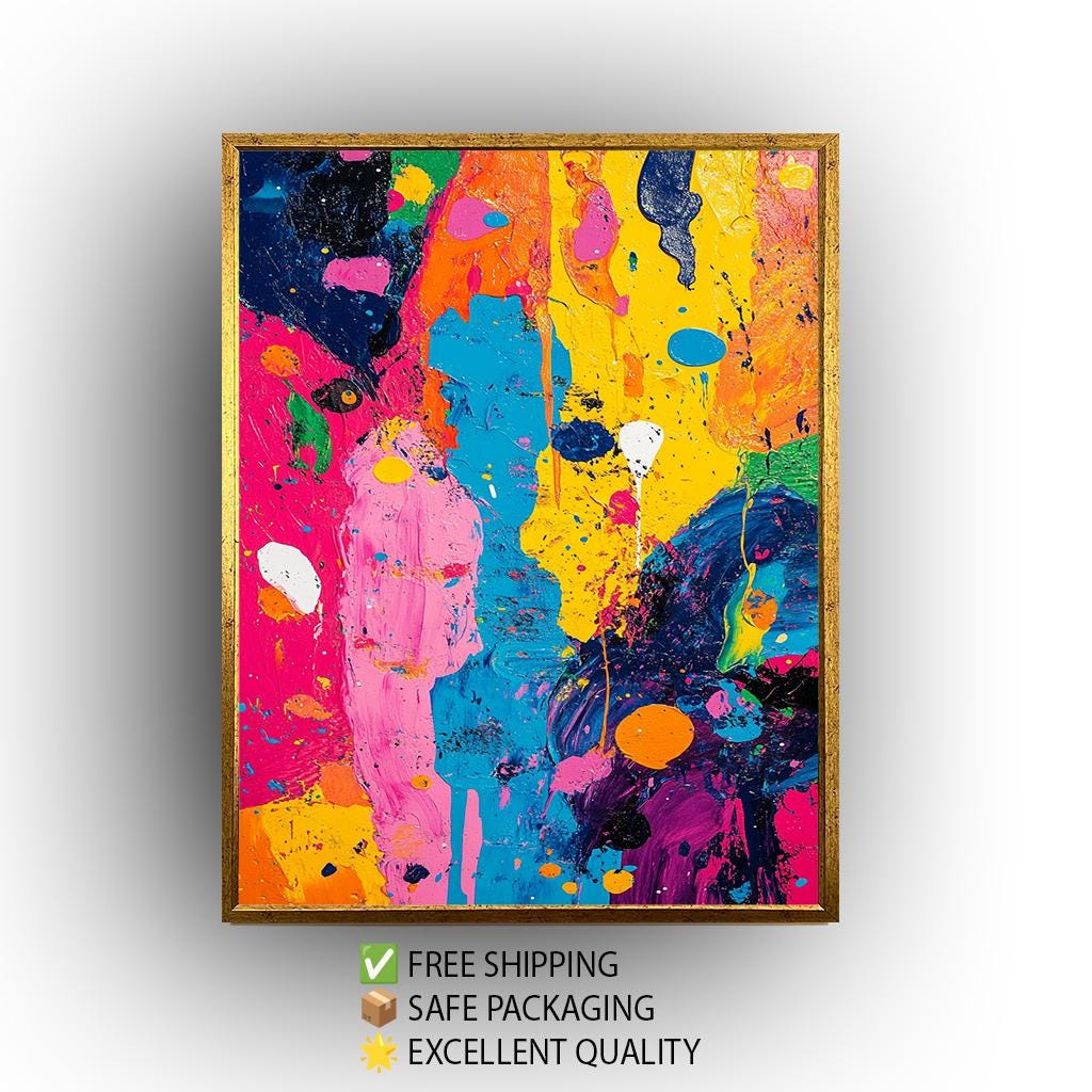 Neon Drip Pop Art Canvas: Modern Abstract Expressionist Wall Art