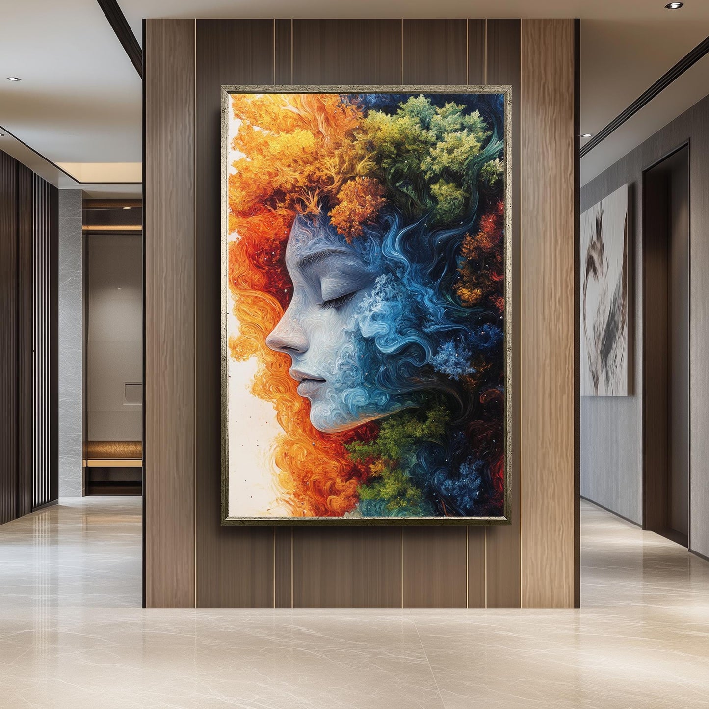 Surreal Woman Face Canvas Art: Fire, Water, Earth, Air