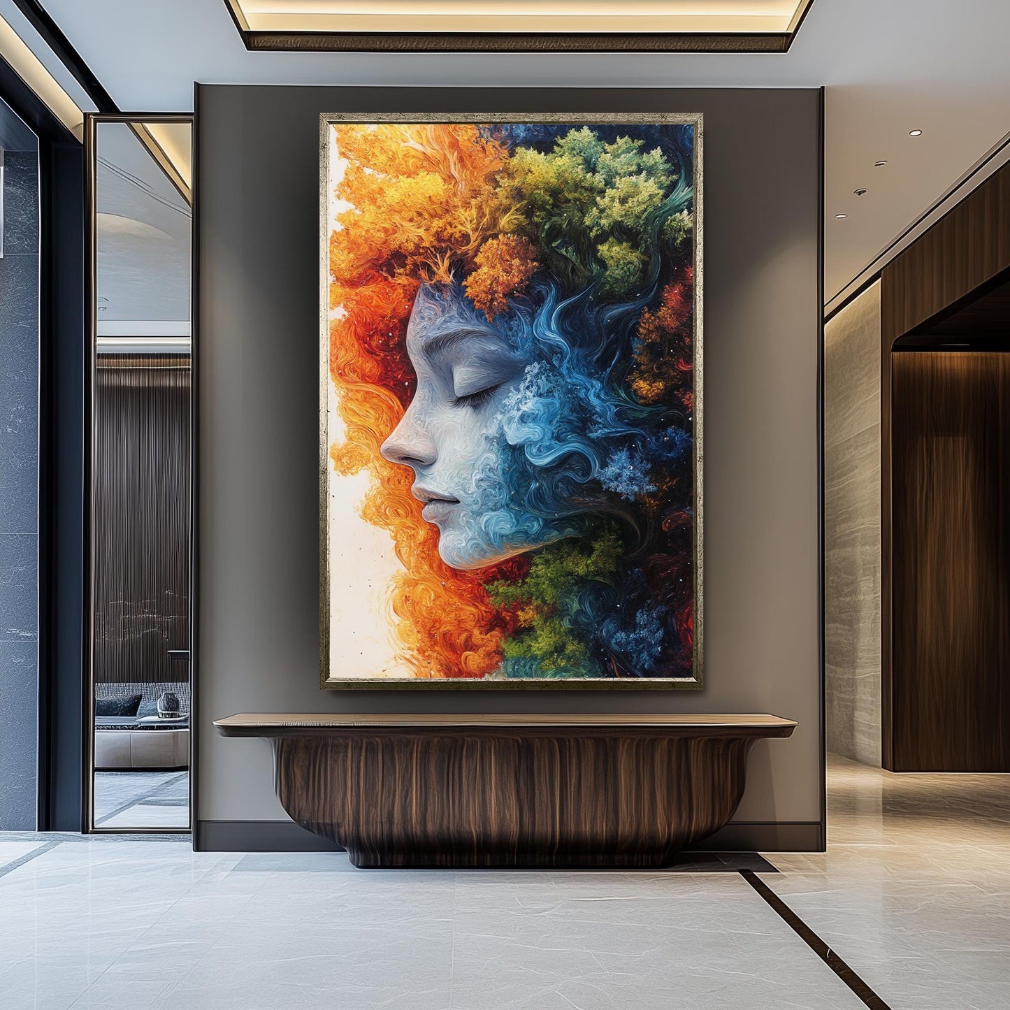 Surreal Woman Face Canvas Art: Fire, Water, Earth, Air