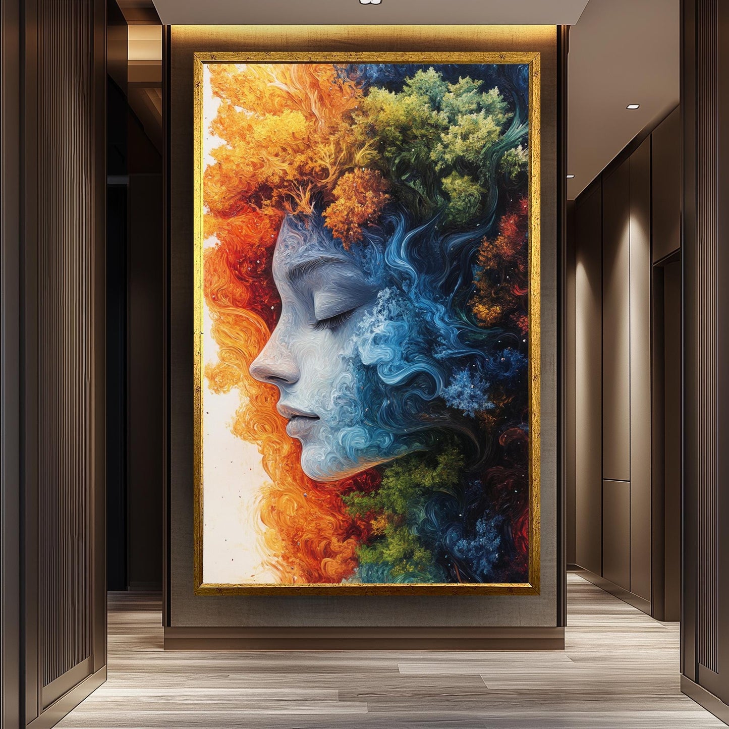 Surreal Woman Face Canvas Art: Fire, Water, Earth, Air