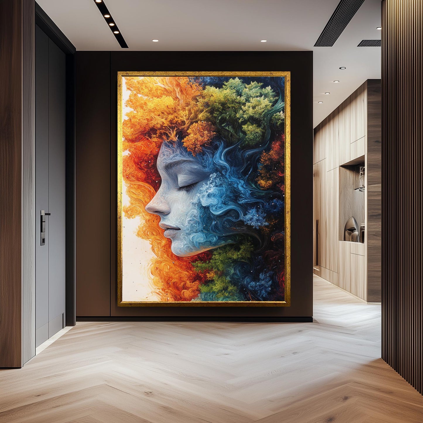 Surreal Woman Face Canvas Art: Fire, Water, Earth, Air