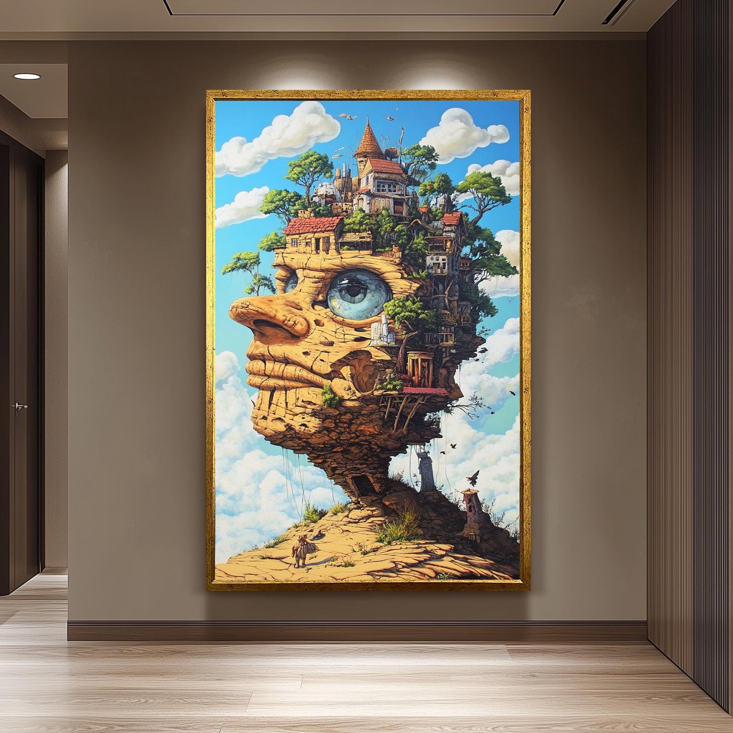 Surreal Stone Face Canvas Art: Fantasy Architecture Landscape Print