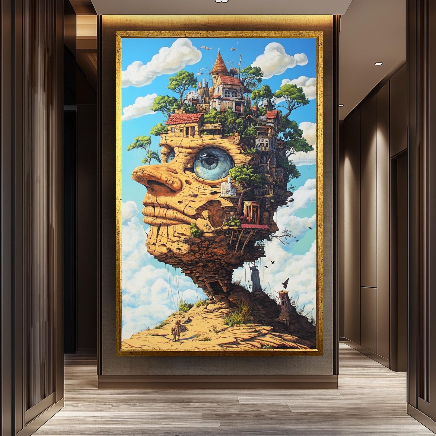 Surreal Stone Face Canvas Art: Fantasy Architecture Landscape Print