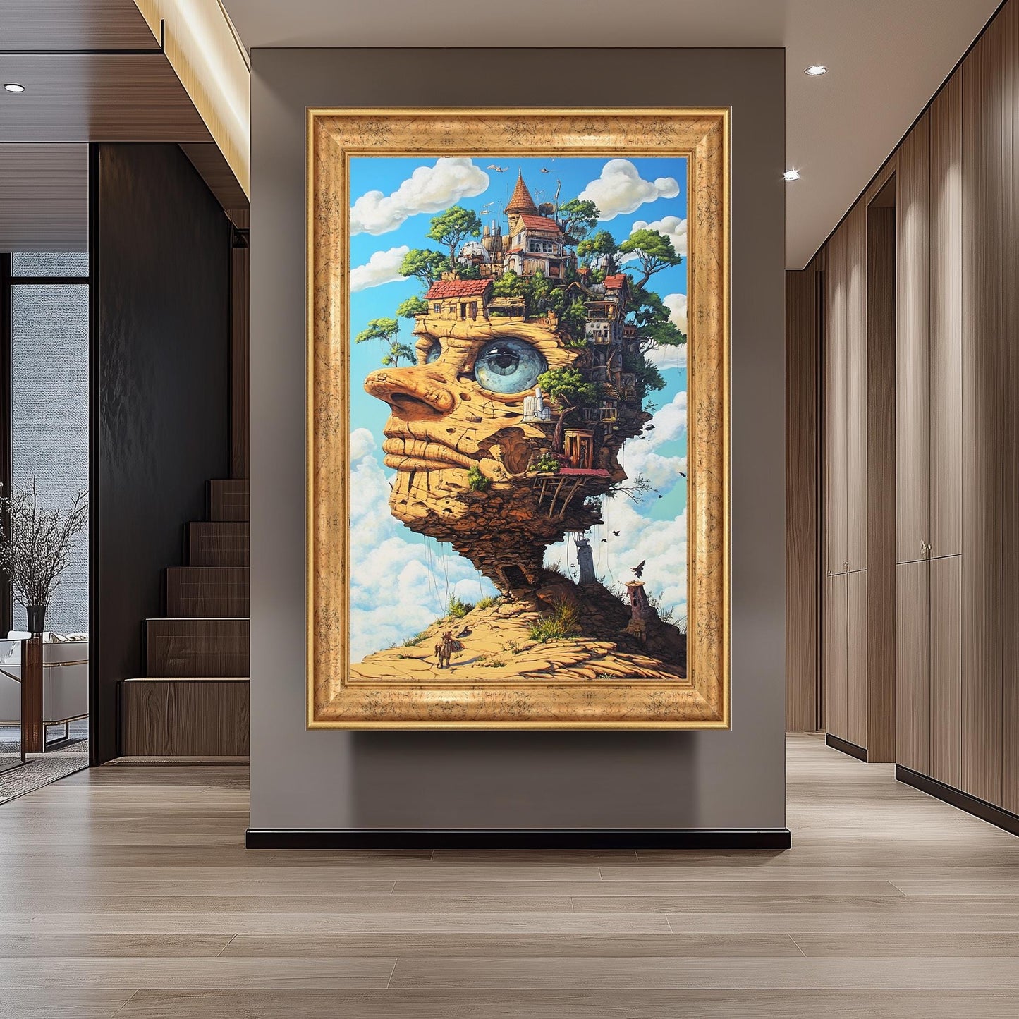 Surreal Stone Face Canvas Art: Fantasy Architecture Landscape Print