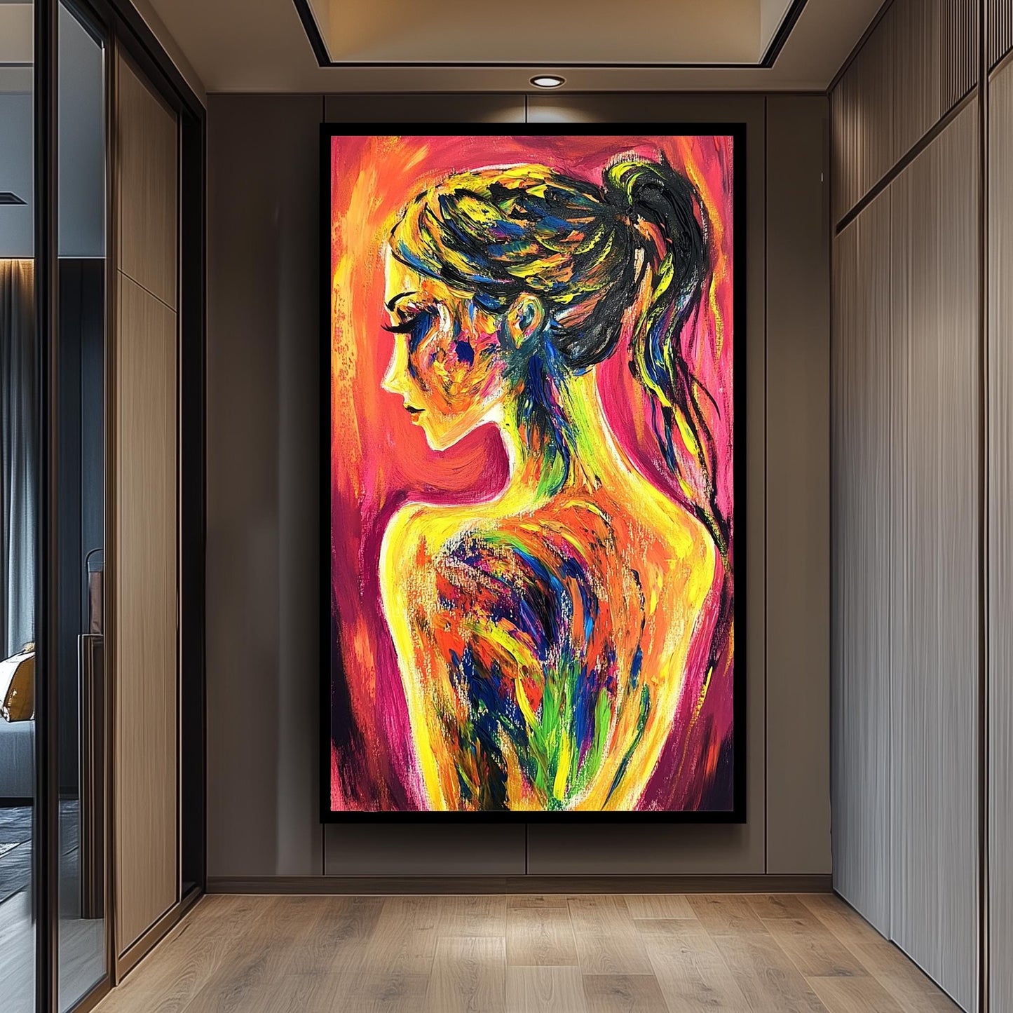 Abstract Woman Canvas Art: Modern Neon Portrait