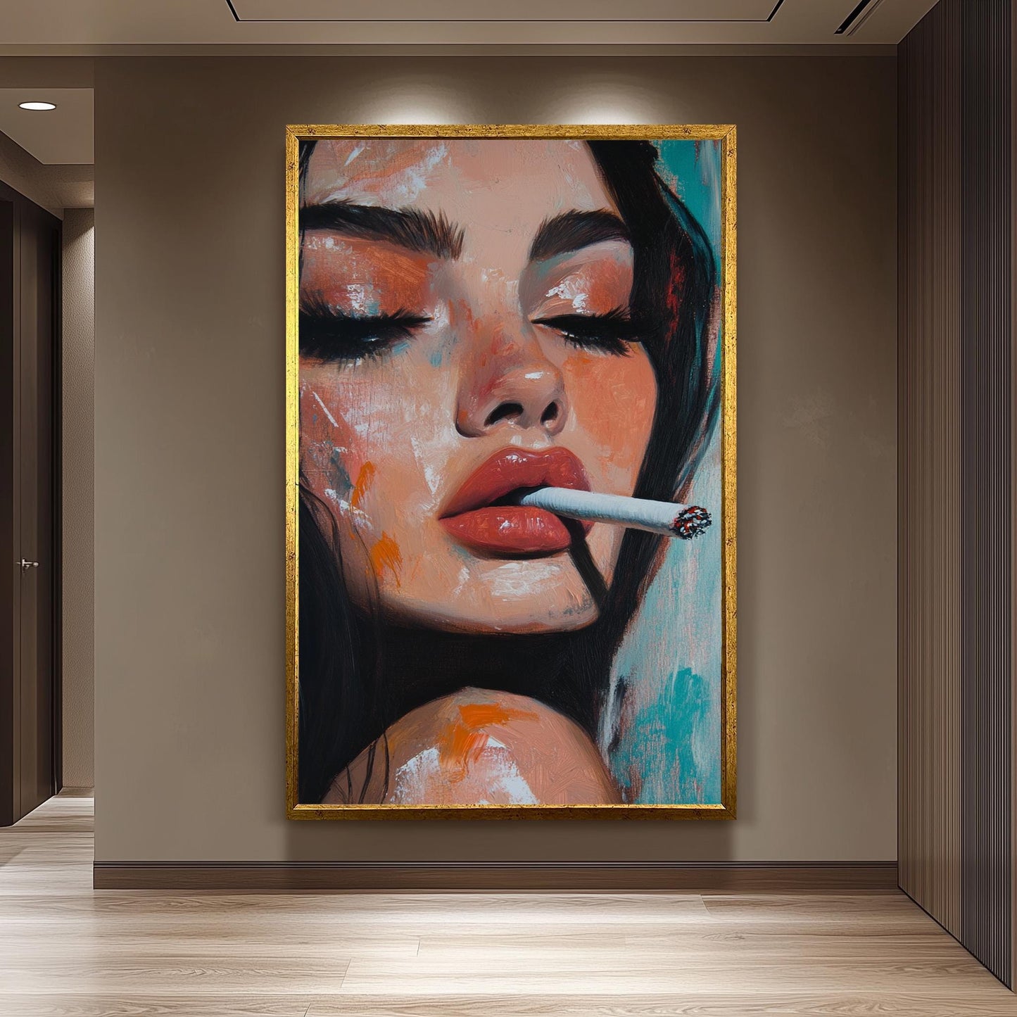 Pop Art Woman Portrait: Oil-Style Painting, Retro Glam Canvas