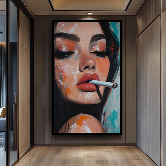 Pop Art Woman Portrait: Oil-Style Painting, Retro Glam Canvas