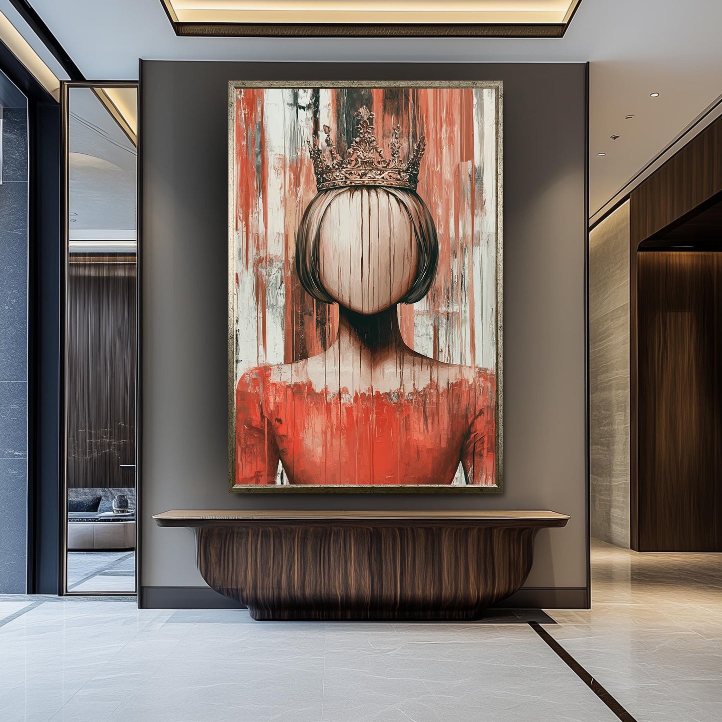 Surreal Faceless Queen Wall Art, Abstract Gothic Portrait Print, Crowned Woman Painting, Women Fantasy Royalty Decor, Women Wall Art