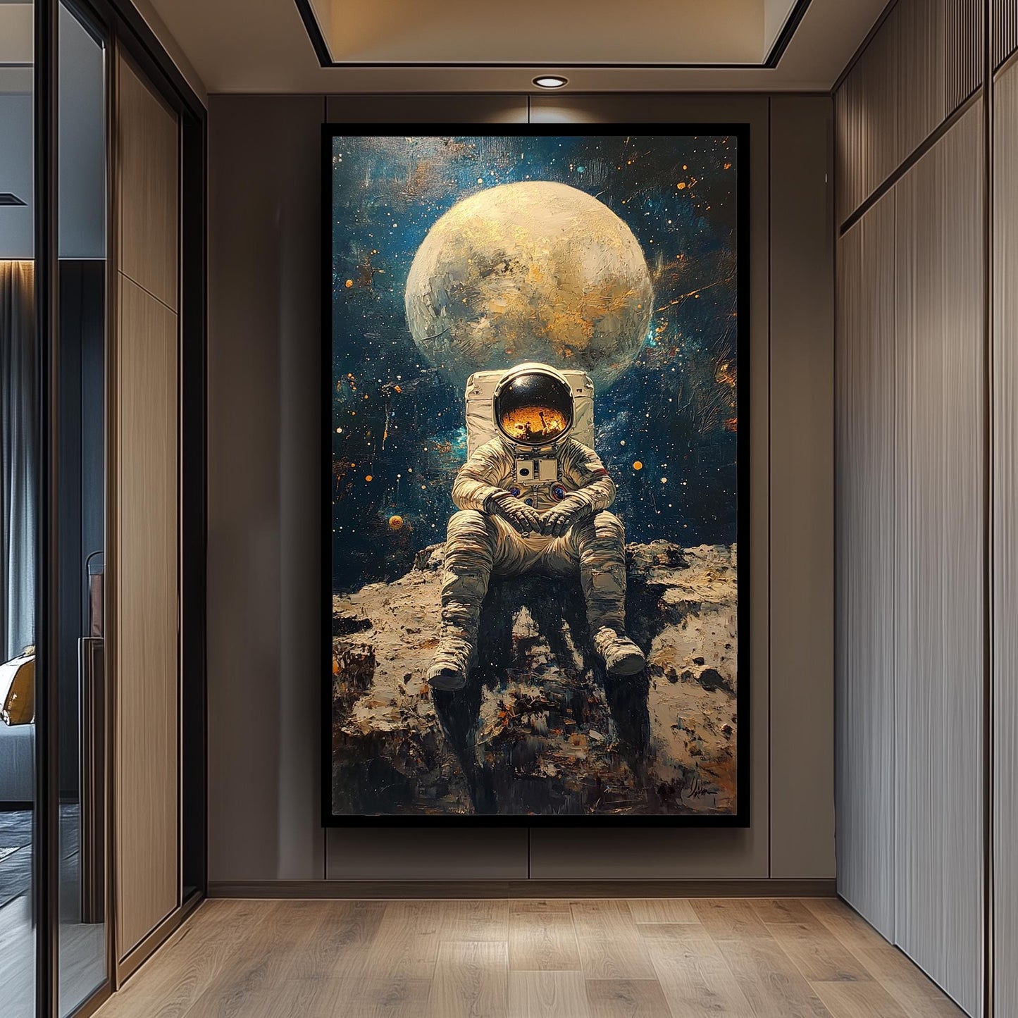 Astronaut on the Moon Wall Art, Surreal Space Painting, Cosmic Sci-Fi Print, , Futuristic Space Decor, Surreal Astronaut Poster