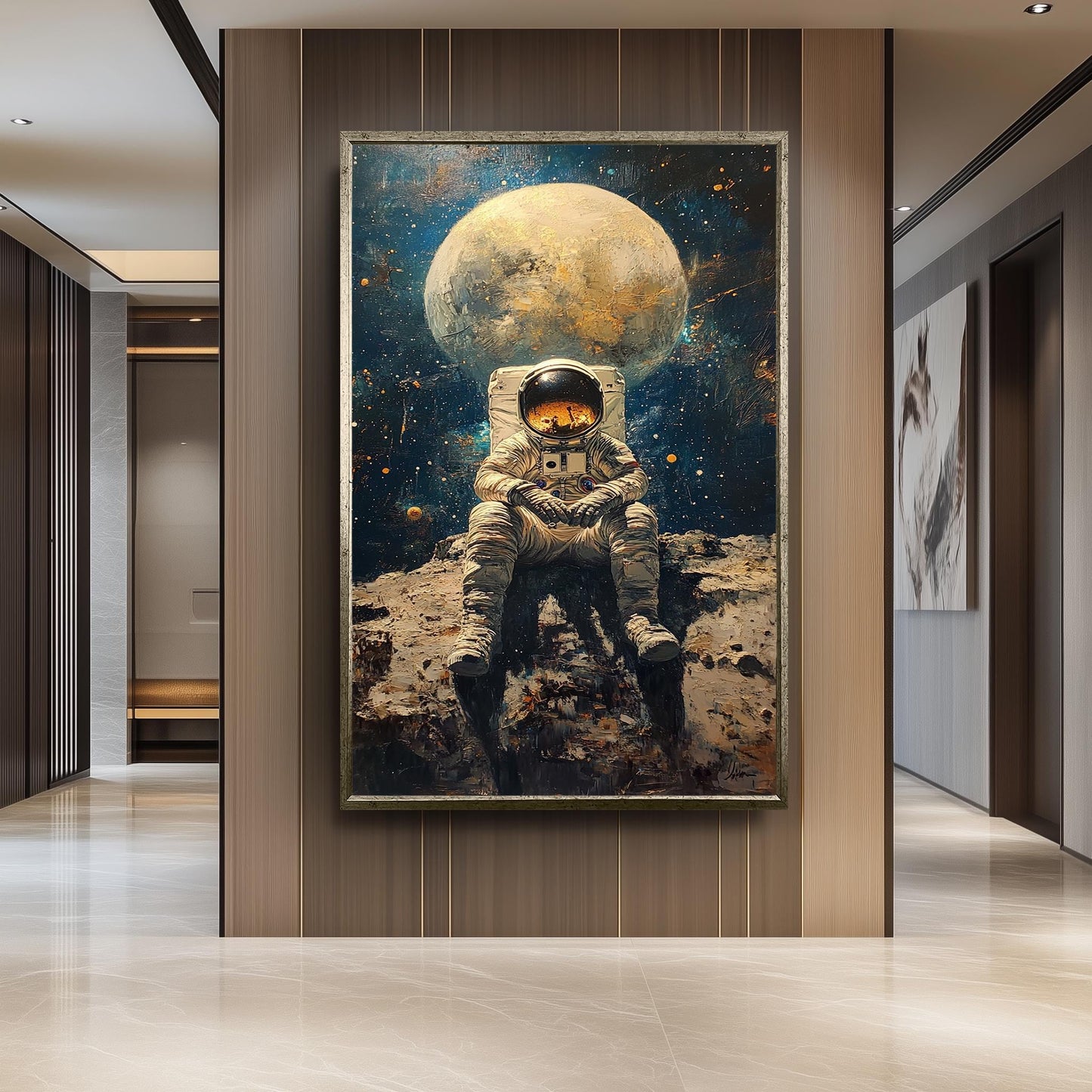 Astronaut on the Moon Wall Art, Surreal Space Painting, Cosmic Sci-Fi Print, , Futuristic Space Decor, Surreal Astronaut Poster