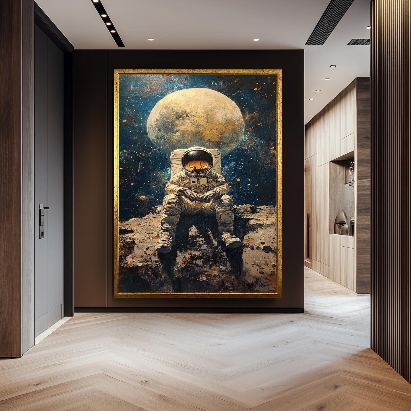 Astronaut on the Moon Wall Art, Surreal Space Painting, Cosmic Sci-Fi Print, , Futuristic Space Decor, Surreal Astronaut Poster