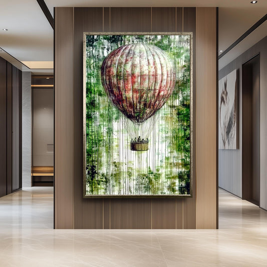 Hot Air Balloon Wall Art, Graffiti Style Painting, Vintage Adventure Poster, Abstract Travel Artwork, Urban Street Art Canvas Print