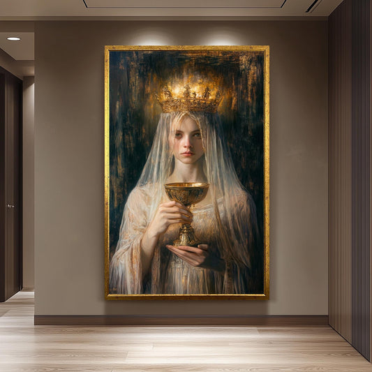 Ethereal Queen Portrait Wall Art, Mystical Woman Painting, Fantasy Royalty Print, Renaissance Gothic Canvas, Dark Medieval Artwork