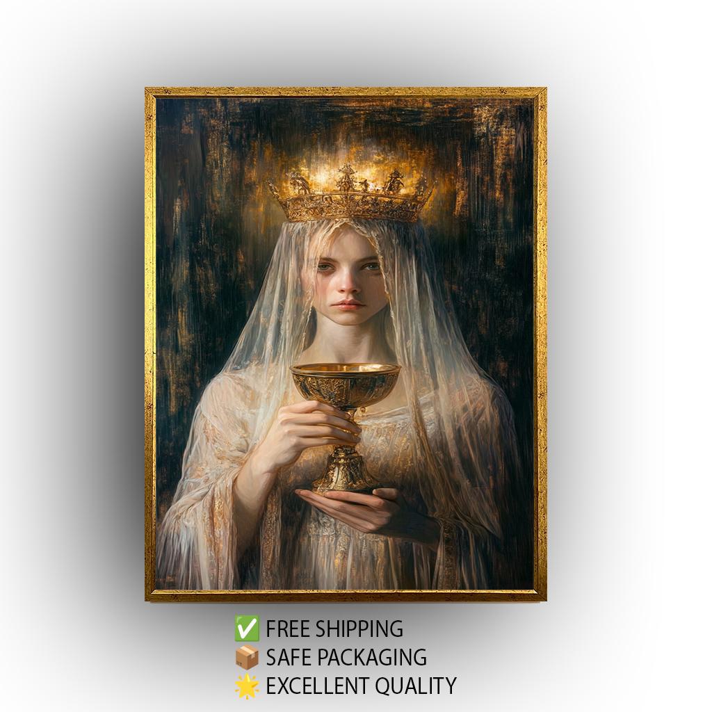 Ethereal Queen Portrait Wall Art, Mystical Woman Painting, Fantasy Royalty Print, Renaissance Gothic Canvas, Dark Medieval Artwork