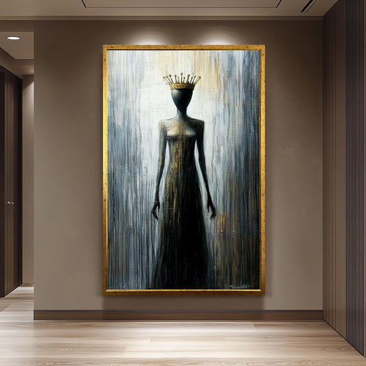Faceless Queen Wall Art, Abstract Gothic Painting, Mysterious Dark Print, Regal Crowned Woman, Surreal Minimalist Art, Modern Gothic Decor