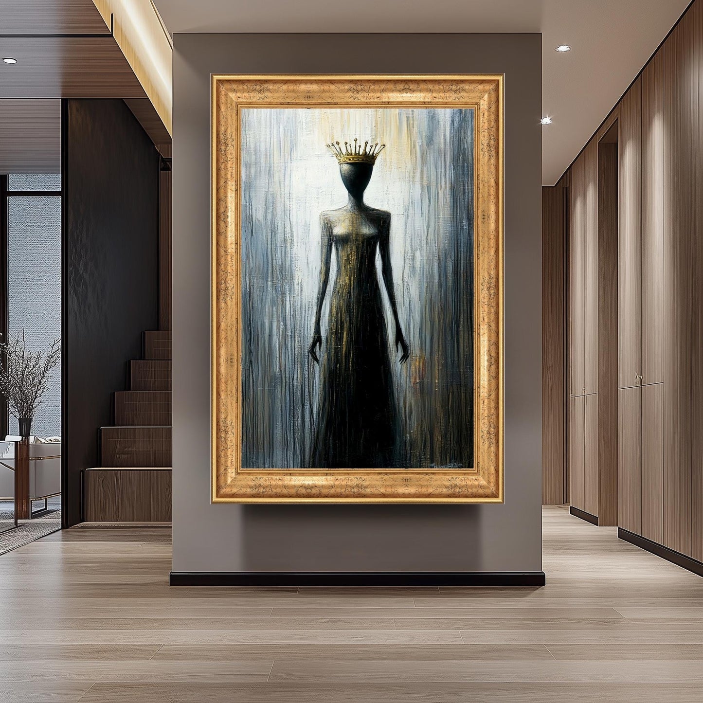 Faceless Queen Wall Art, Abstract Gothic Painting, Mysterious Dark Print, Regal Crowned Woman, Surreal Minimalist Art, Modern Gothic Decor