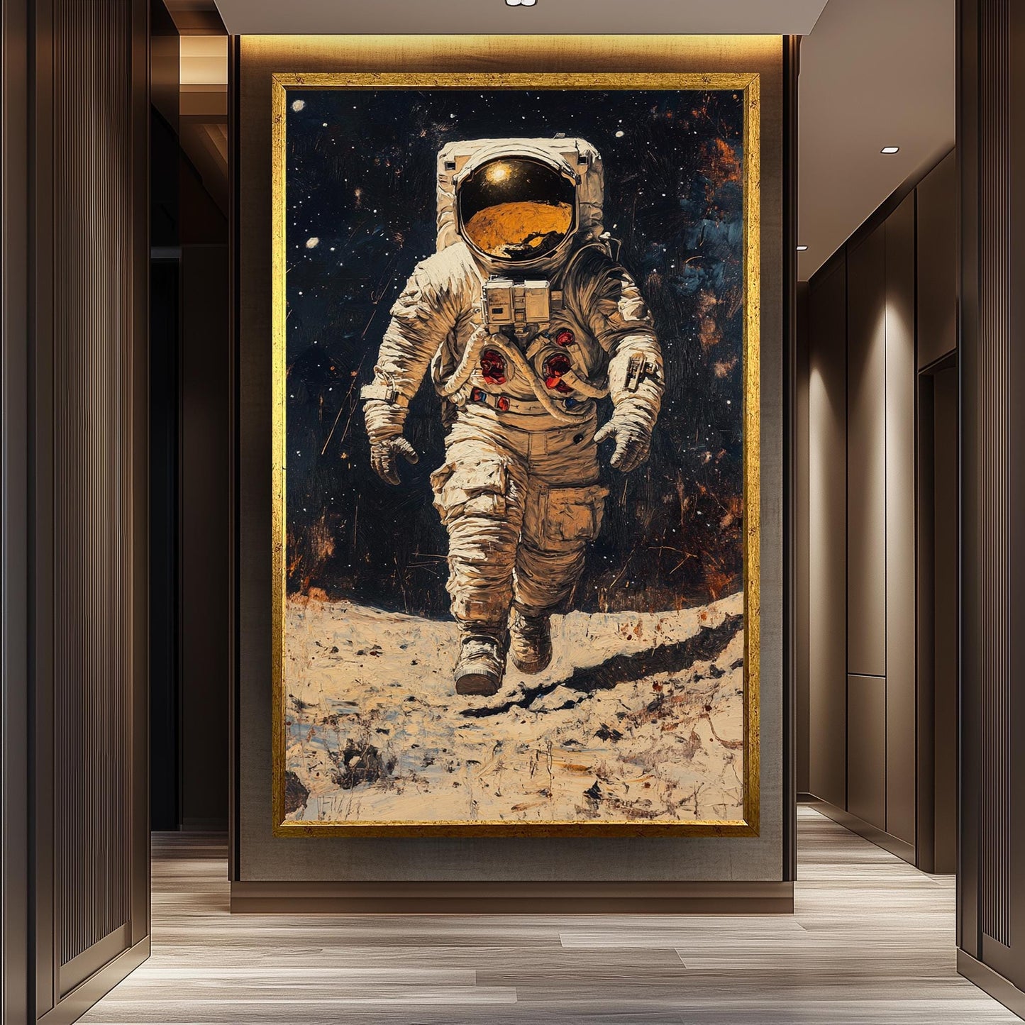 Astronaut Space Art Print, Moon Landing Oil Painting, Sci-Fi Wall Decor, Space Exploration Poster, Cosmic Artwork, Futuristic NASA Astronaut