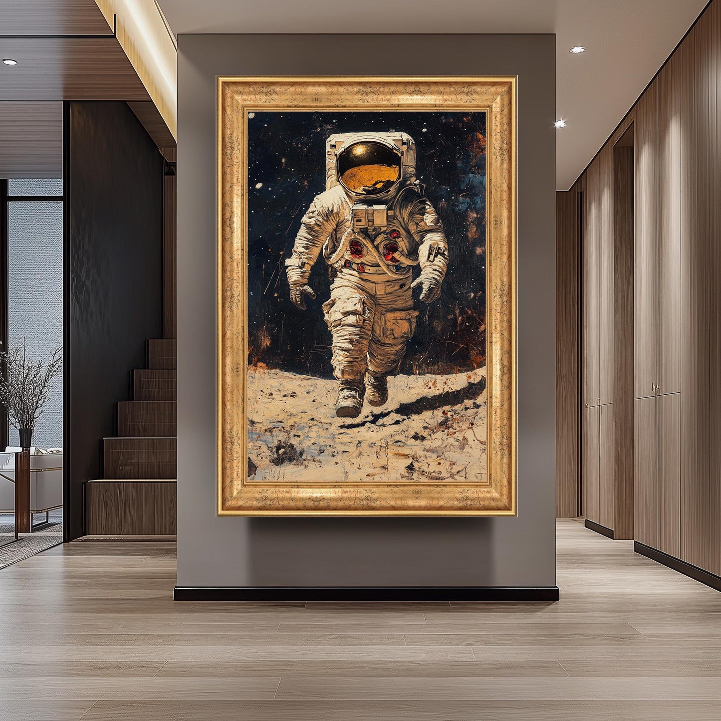 Astronaut Space Art Print, Moon Landing Oil Painting, Sci-Fi Wall Decor, Space Exploration Poster, Cosmic Artwork, Futuristic NASA Astronaut