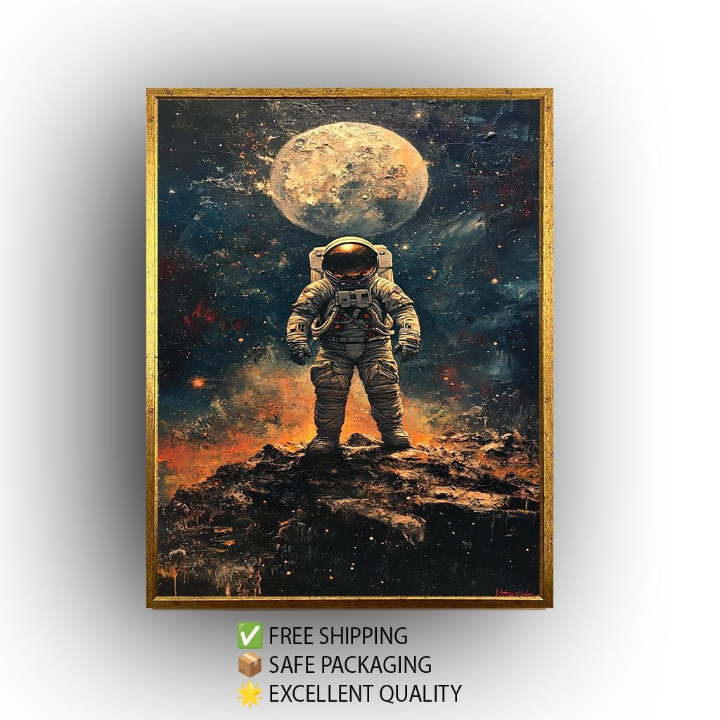 Astronaut Wall Art, Space Explorer Painting, Moon Landing Artwork, Sci-Fi Outer Space Decor, Futuristic Astronaut Print, Galaxy  Poster