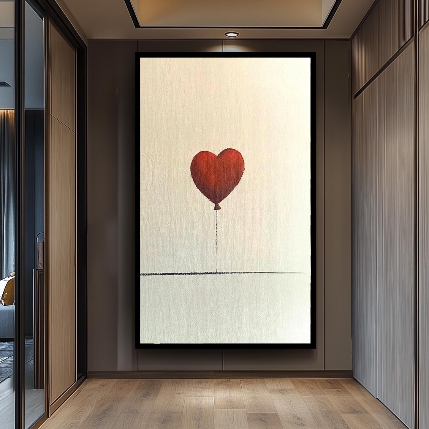 Heart Balloon  Art, Minimalist Love Print, Romantic Balloon Painting, Modern Banksy Inspired Artwork, Abstract Love Decor, Minimalist art