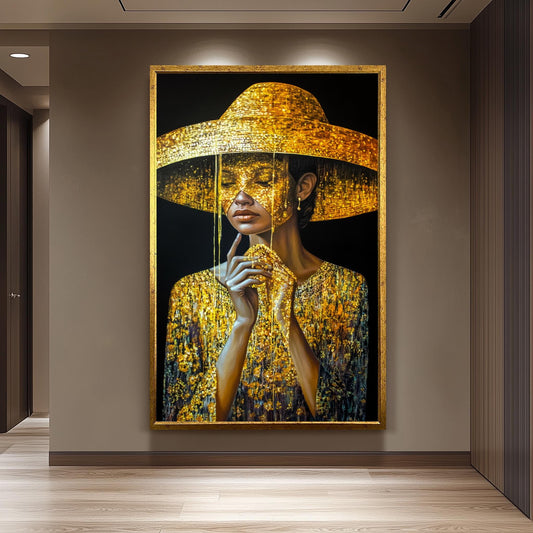 Golden Woman Wall Art, Luxury Black and Gold Painting, Female Portrait, Modern Glamour Canvas, Fashionable Wall Decor Gold Women art