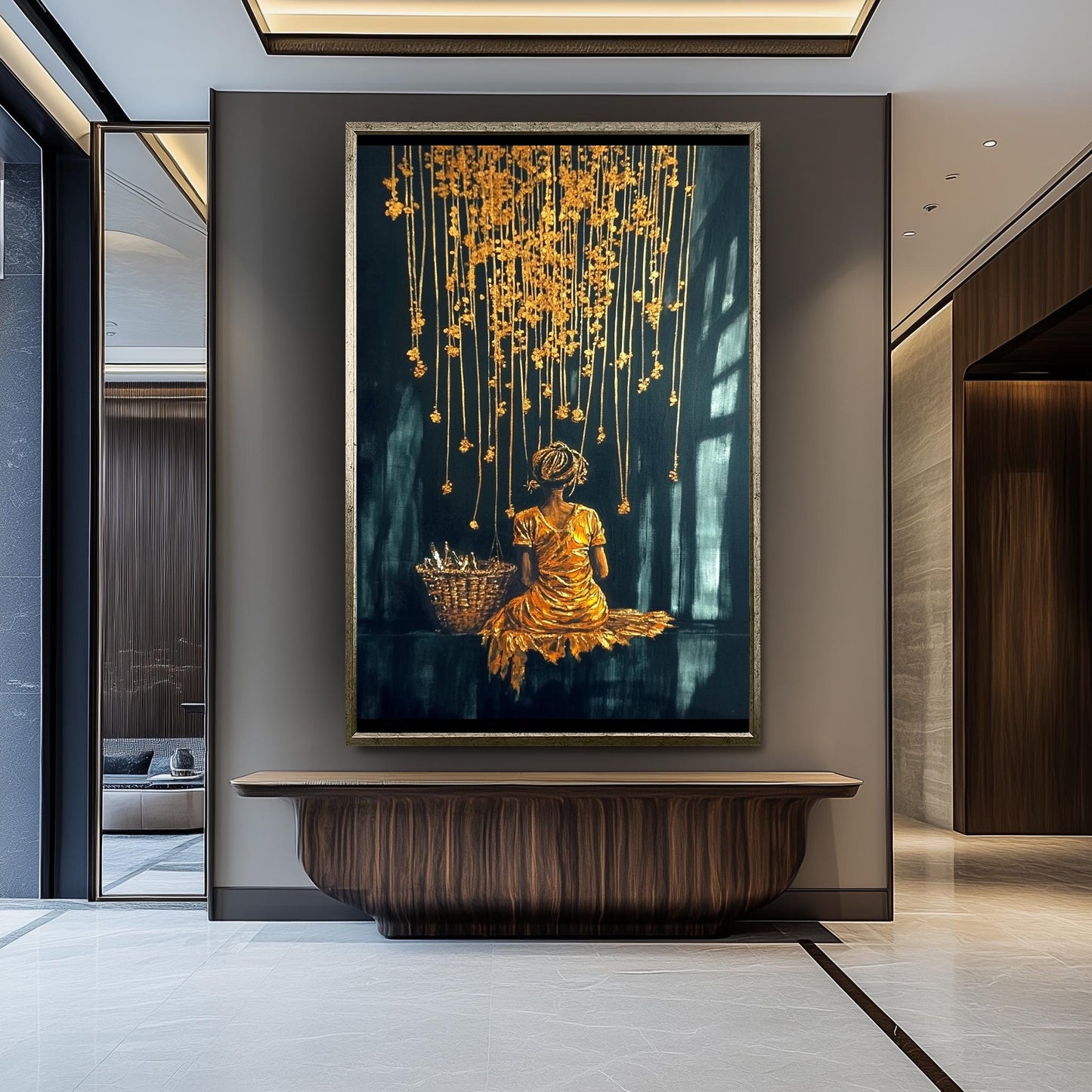 Golden Woman Wall Art, Black and Gold Painting, Elegant , Mystical Canvas Print, Modern Luxury Home Decor, Artistic Wall Art Woman Wall Art