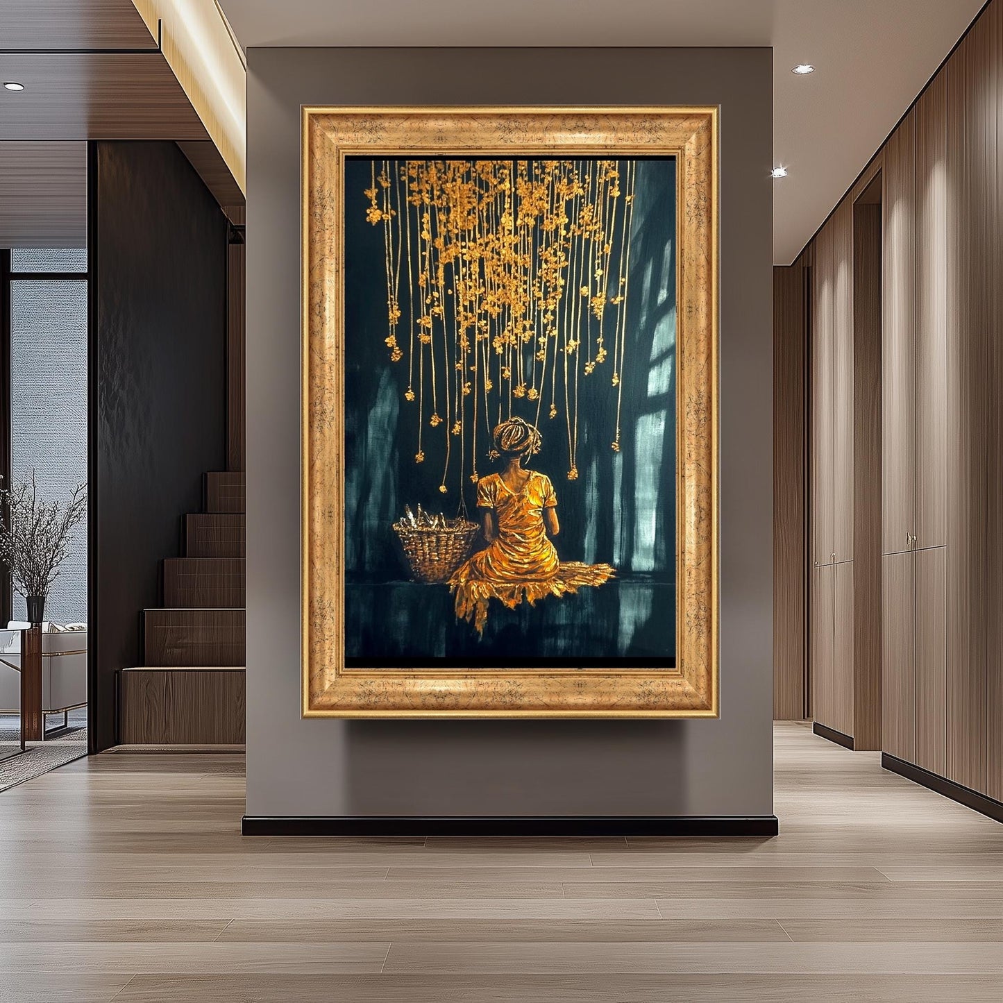Golden Woman Wall Art, Black and Gold Painting, Elegant , Mystical Canvas Print, Modern Luxury Home Decor, Artistic Wall Art Woman Wall Art