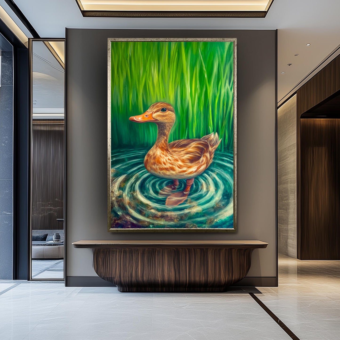 Serene Duck Wall Art, Realistic Nature Oil Painting, Peaceful Pond Bird Canvas Print, Whimsical Wildlife Artwork, Rustic Farmhouse HomeDecor