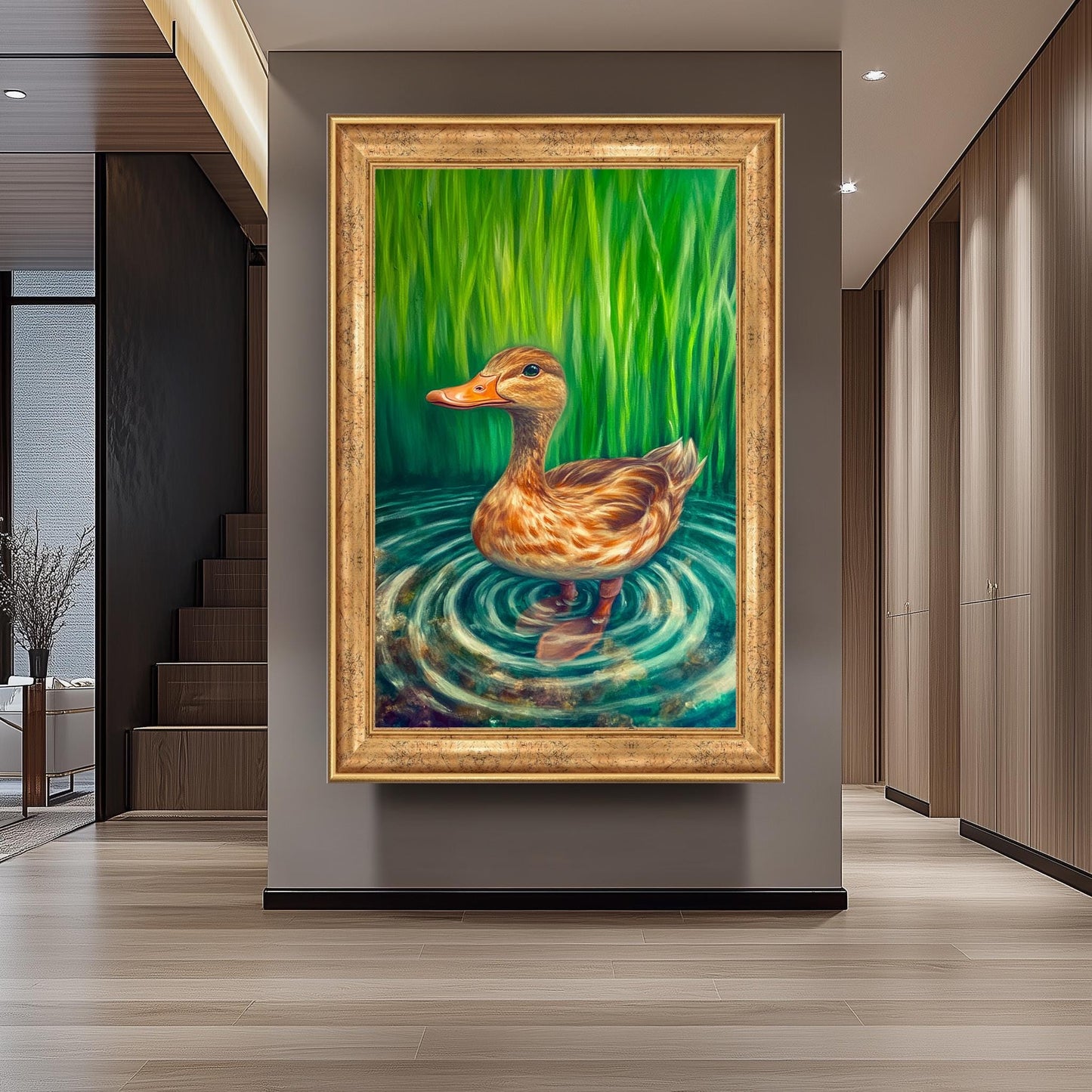 Serene Duck Wall Art, Realistic Nature Oil Painting, Peaceful Pond Bird Canvas Print, Whimsical Wildlife Artwork, Rustic Farmhouse HomeDecor