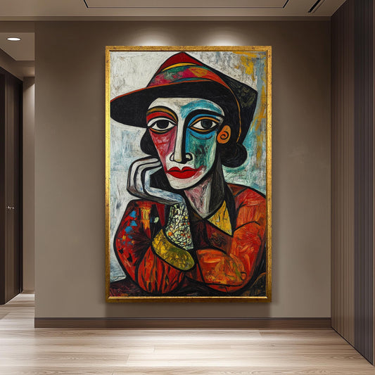 Cubist Woman Portrait: Picasso Style Colorful Canvas Art Print