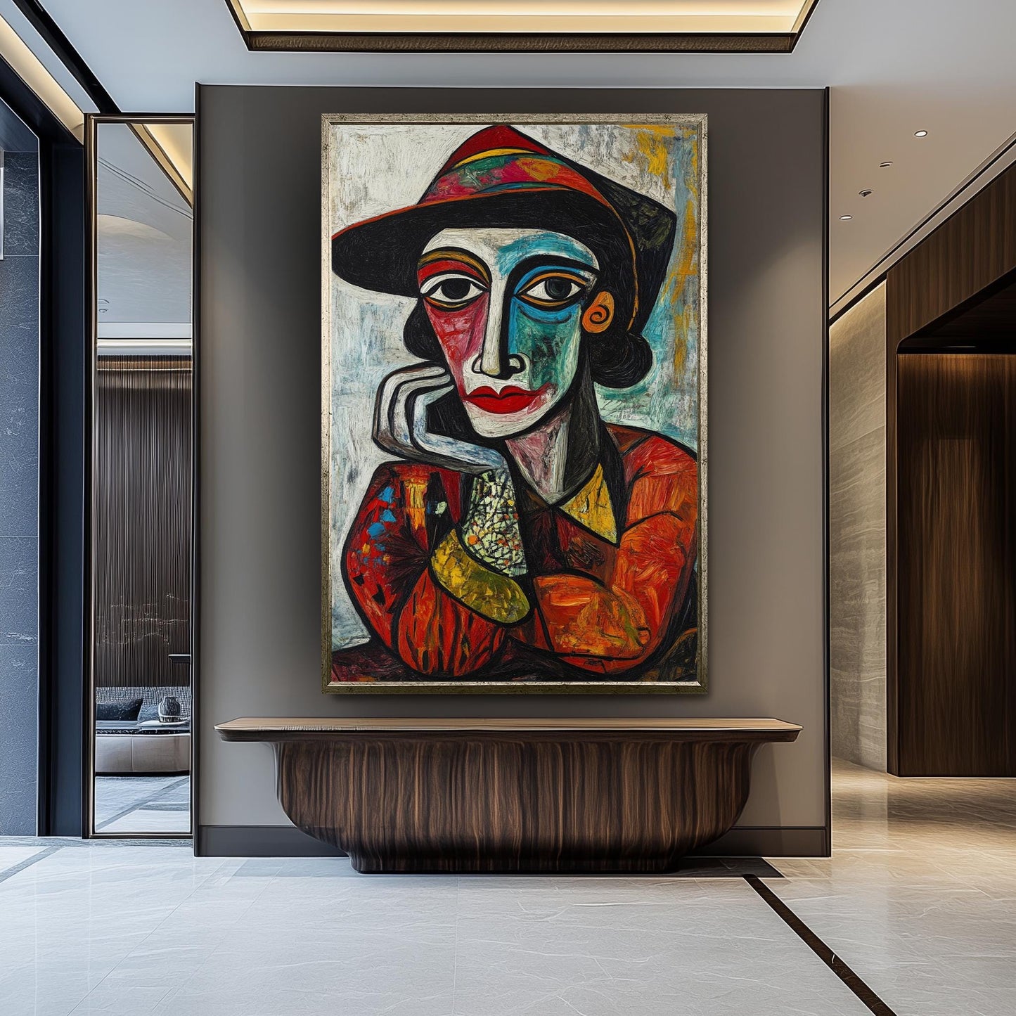 Cubist Woman Portrait: Picasso Style Colorful Canvas Art Print