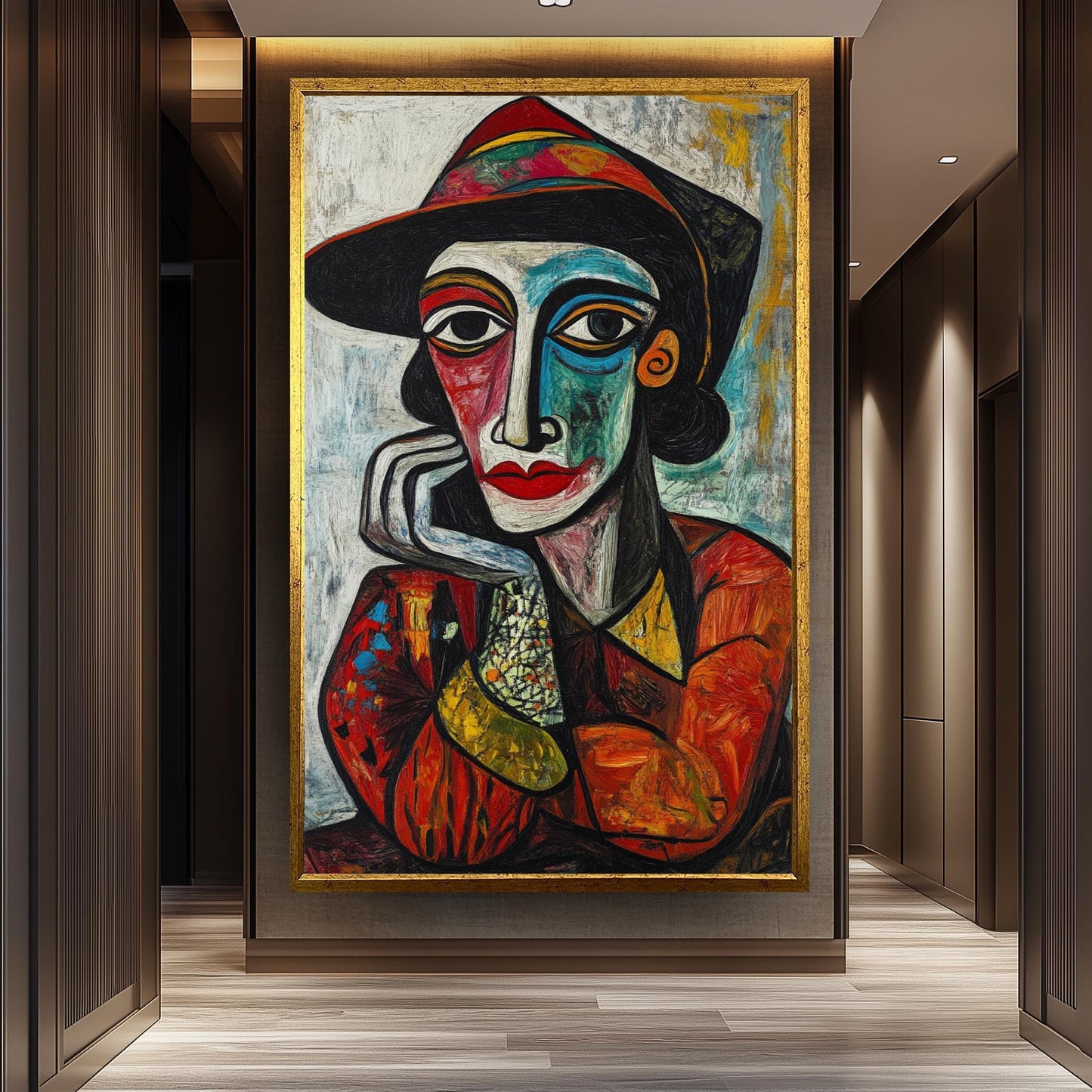 Cubist Woman Portrait: Picasso Style Colorful Canvas Art Print