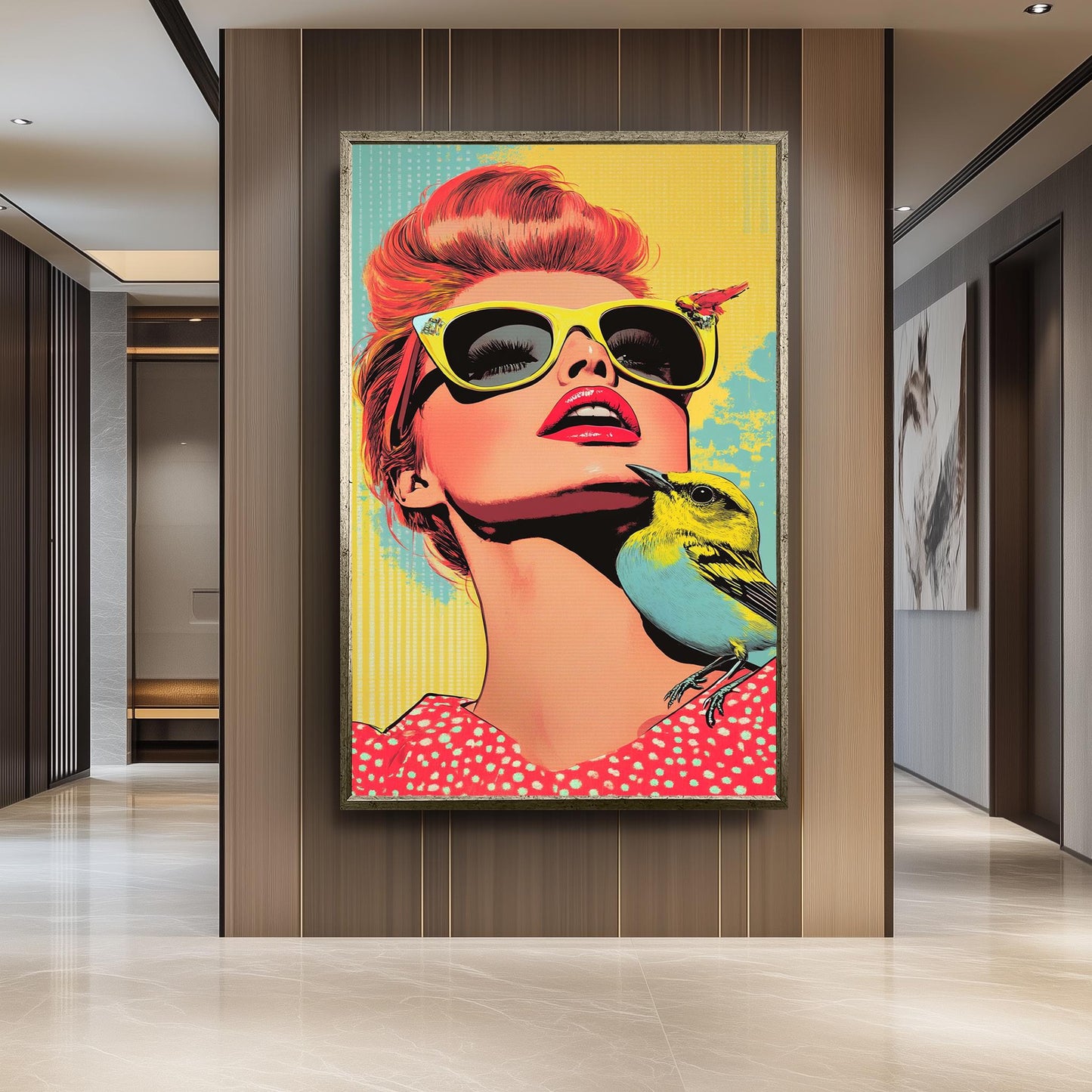 Pop Art Woman with Sunglasses Canvas Print: Retro Colorful Wall Art