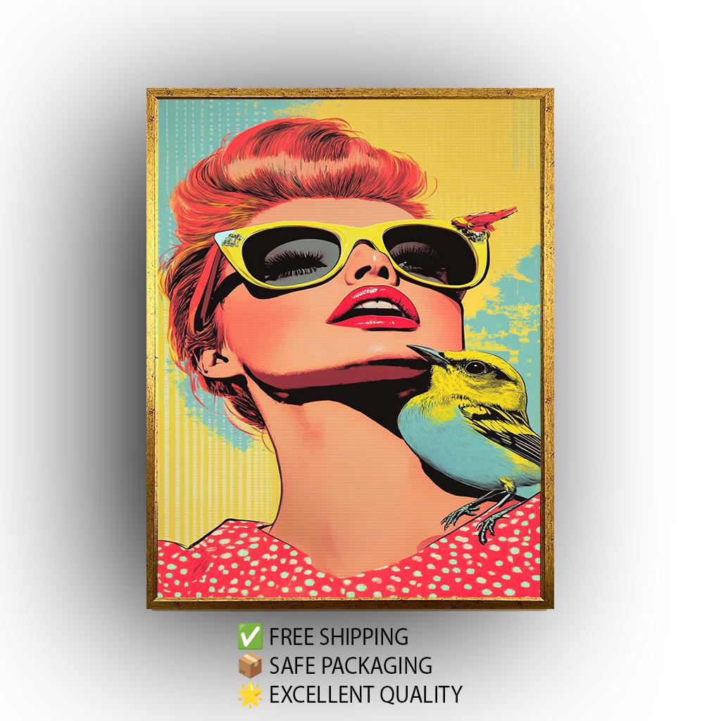 Pop Art Woman with Sunglasses Canvas Print: Retro Colorful Wall Art