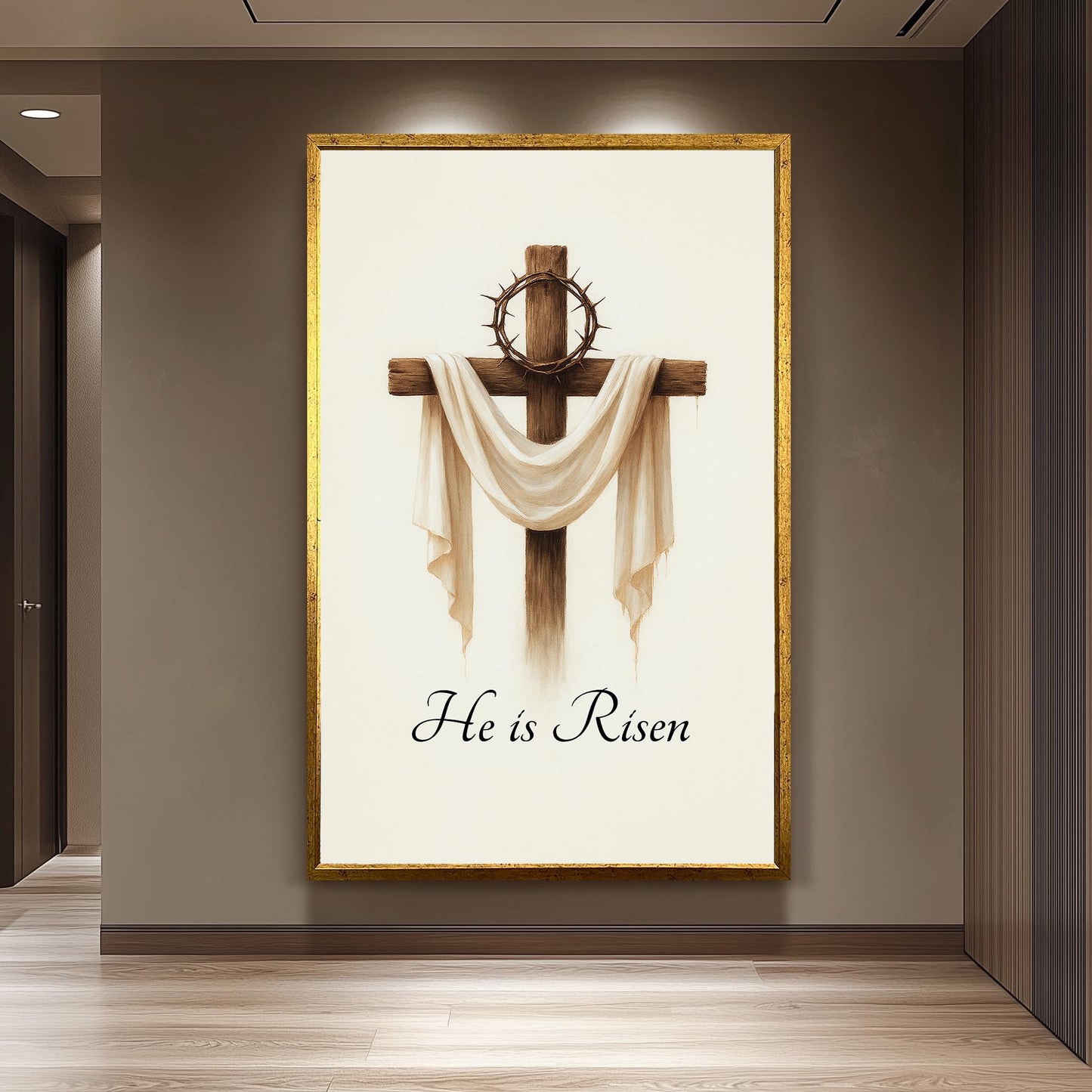 Jesus Christian Wall Art Christian Cross Decor with Crown of Thorns Religious Resurrection Canvas Print Faith-Based Home Gift, Christian Art
