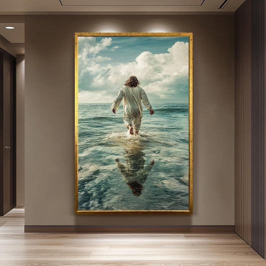 Jesus Walking on Water Artwork, Inspirational Christian Wall Art, Spiritual Ocean Print, Faith-Based Religious Painting, Divine Home Decor