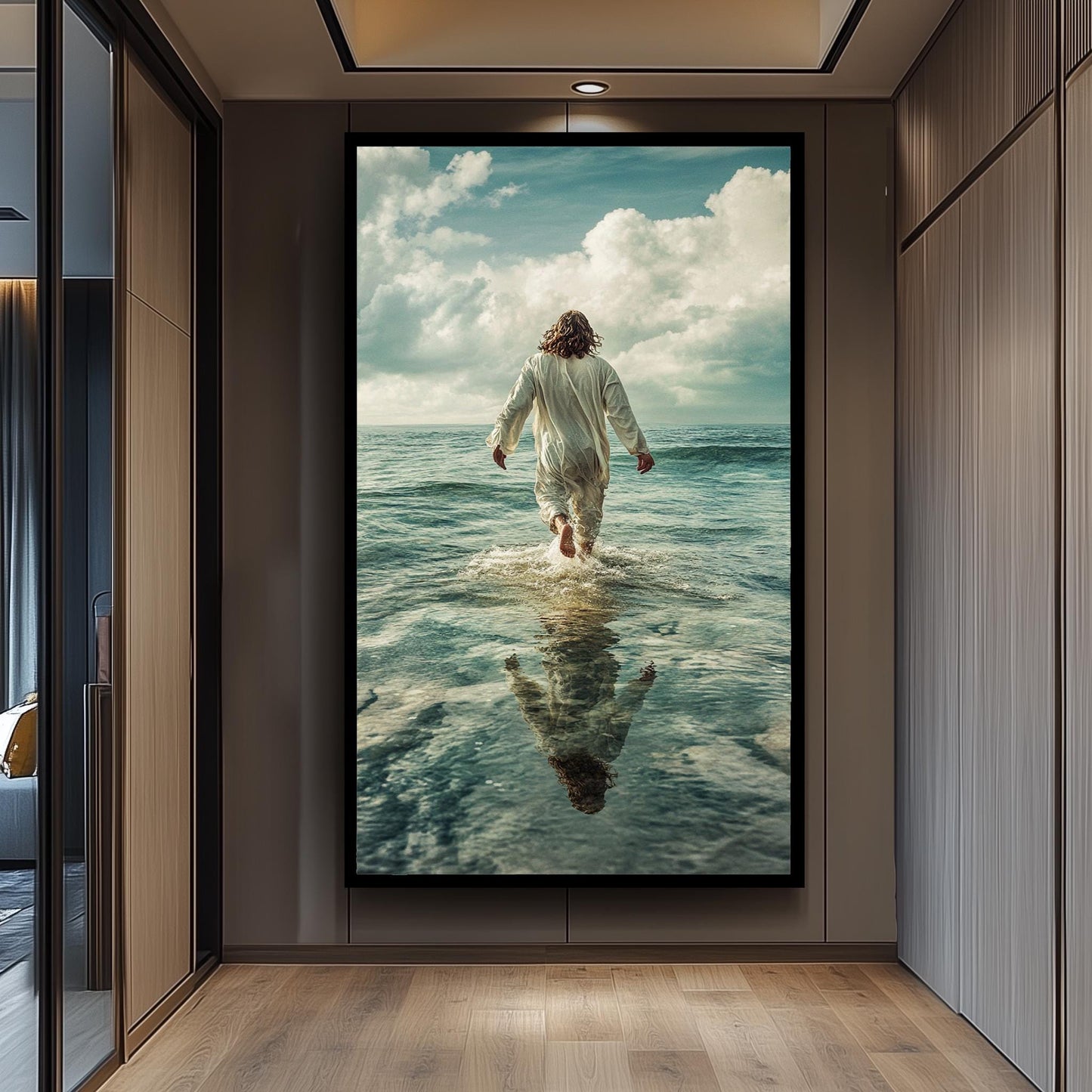 Jesus Walking on Water Artwork, Inspirational Christian Wall Art, Spiritual Ocean Print, Faith-Based Religious Painting, Divine Home Decor