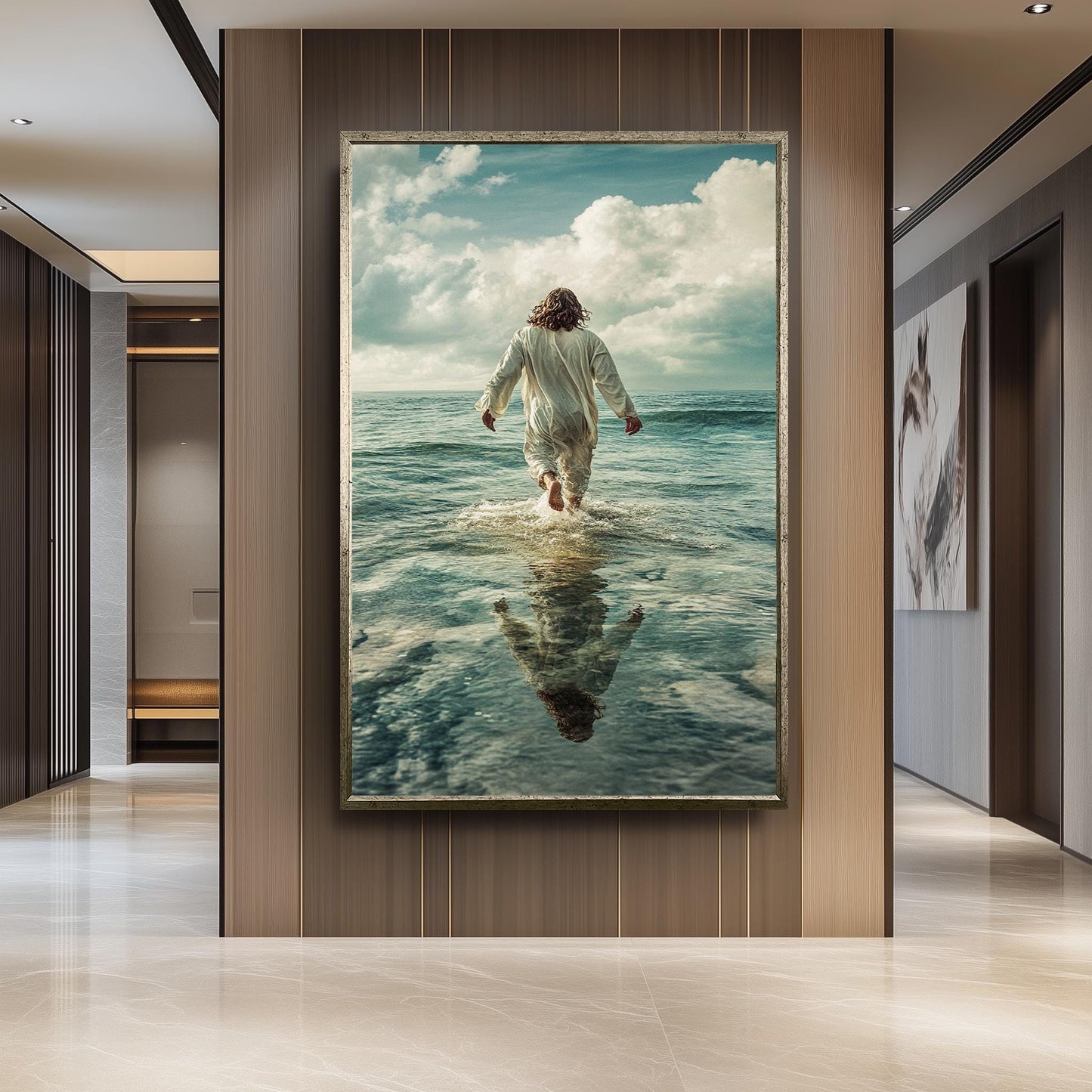 Jesus Walking on Water Artwork, Inspirational Christian Wall Art, Spiritual Ocean Print, Faith-Based Religious Painting, Divine Home Decor