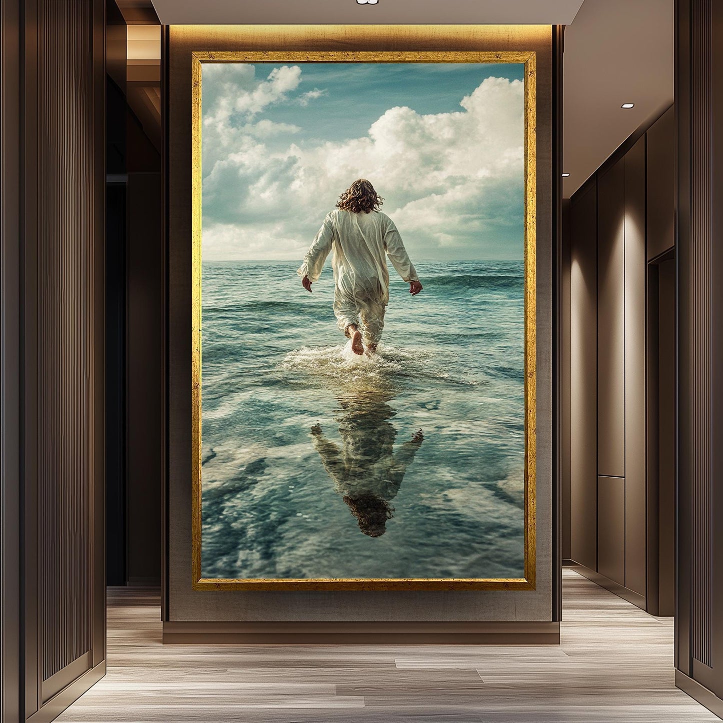 Jesus Walking on Water Artwork, Inspirational Christian Wall Art, Spiritual Ocean Print, Faith-Based Religious Painting, Divine Home Decor