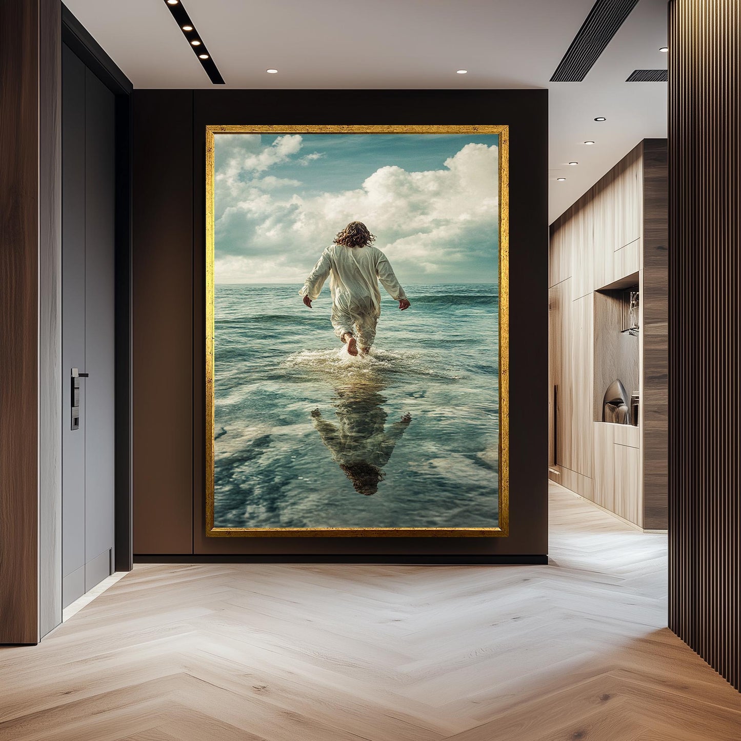 Jesus Walking on Water Artwork, Inspirational Christian Wall Art, Spiritual Ocean Print, Faith-Based Religious Painting, Divine Home Decor