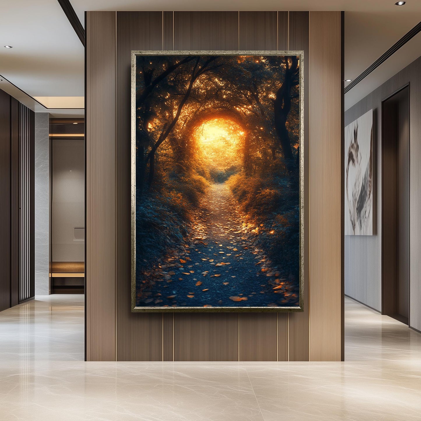 Enchanted Forest Pathway, Mystical Golden Light Artwork, Dreamy Woodland Scene, Fantasy Nature Wall Art, Magical Autumn Glow Print Nature